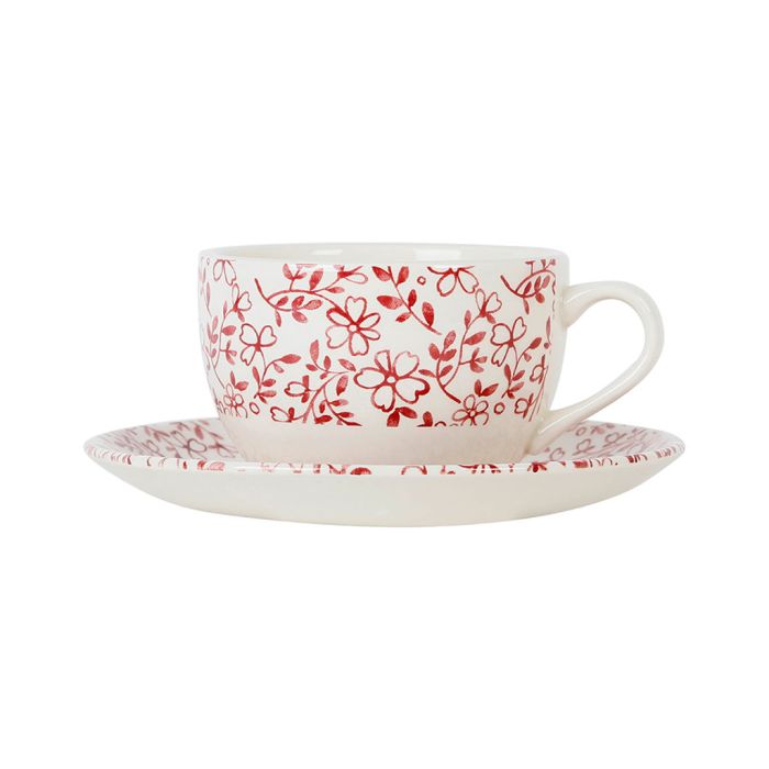 Teetasse mit Untertasse-Kleienen Roten Blumen