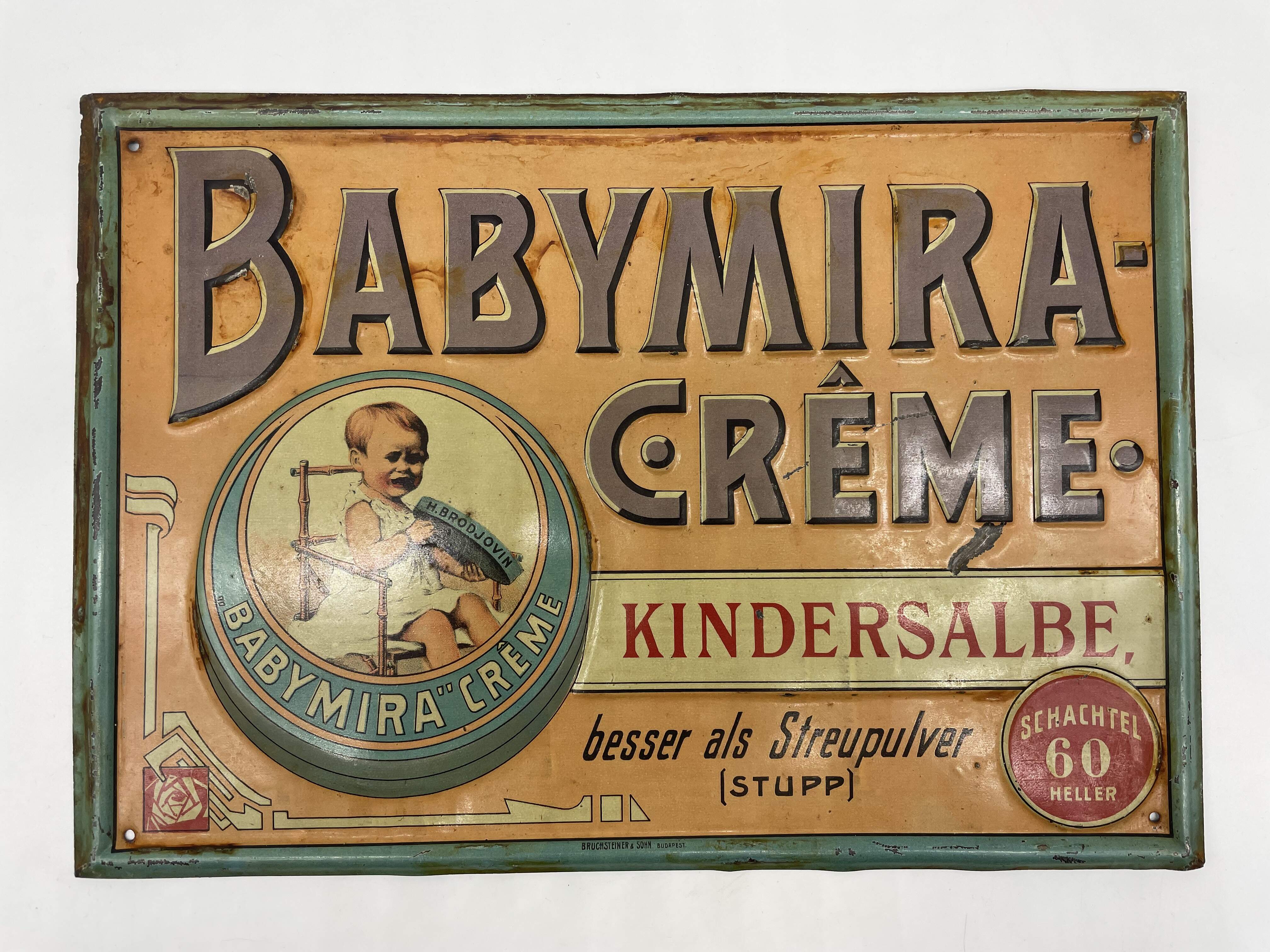 Blechschild Baby Mira Creme um 1900