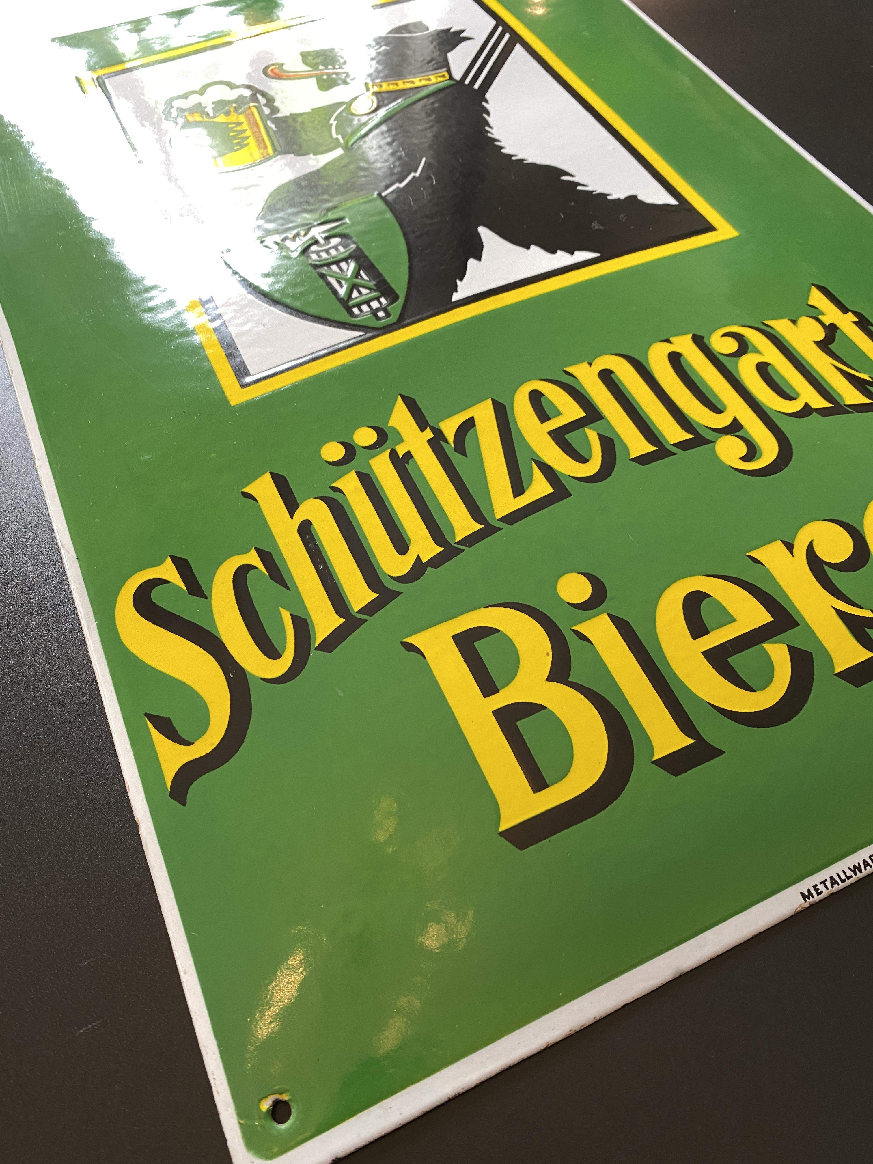 Altes Emailschild Schützengarten Bier um 1940