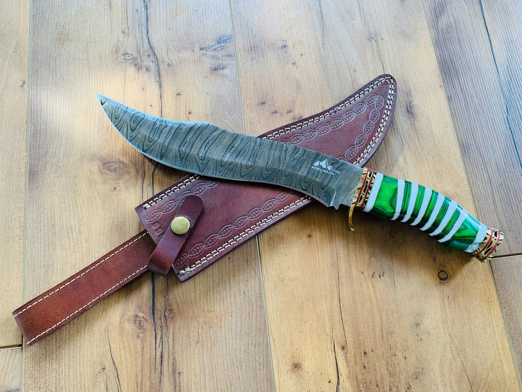 Damast Messer feststehend 39cm hürlimann No. 12