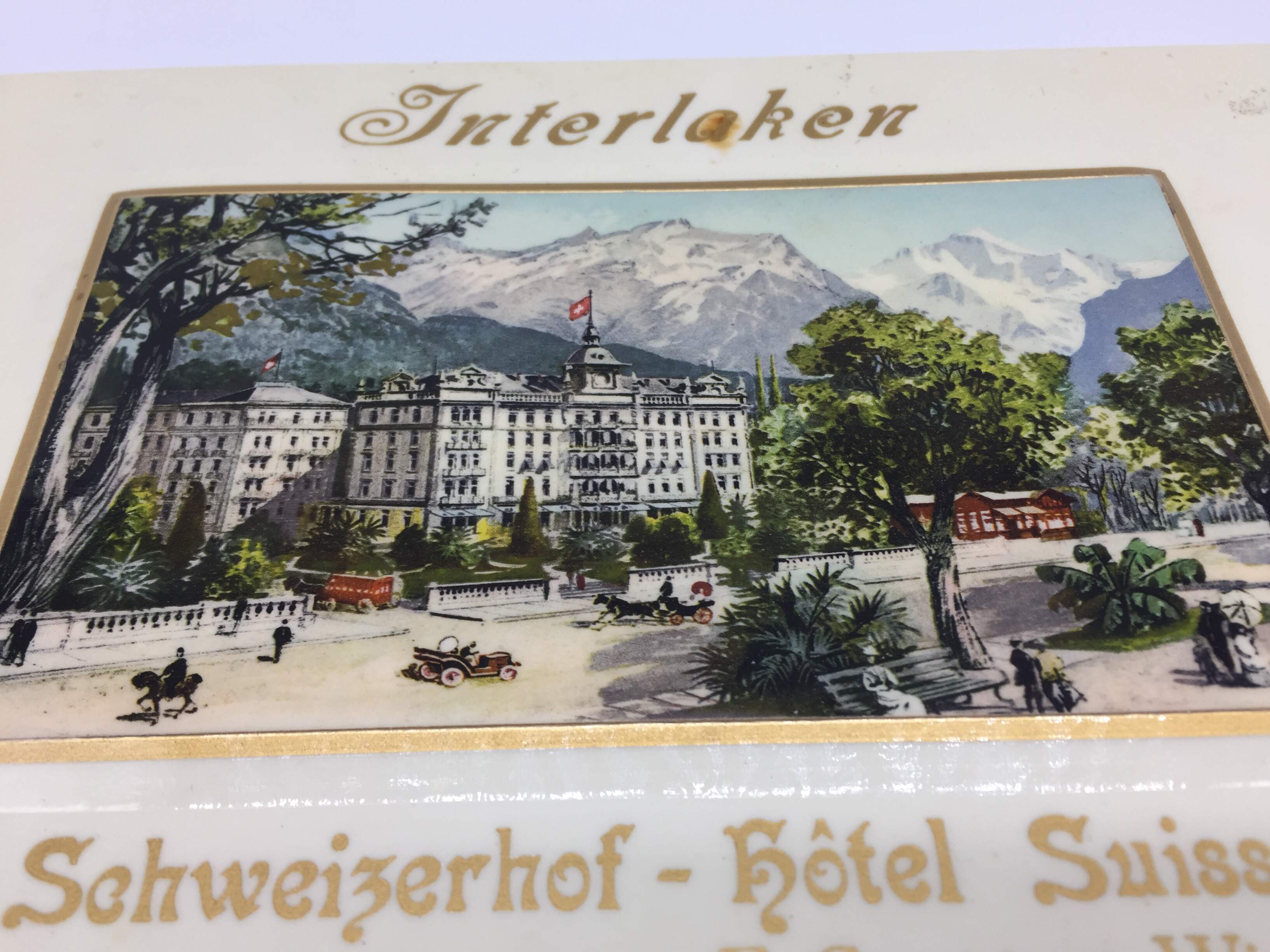 Werbeschild Imoglas Hotel Schweizerhof Interlaken um ca. 1920