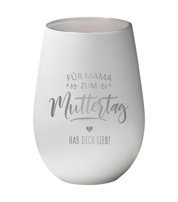 Weißes Windlicht - Für Mama - Zum Muttertag - aus Glas - personalisiert