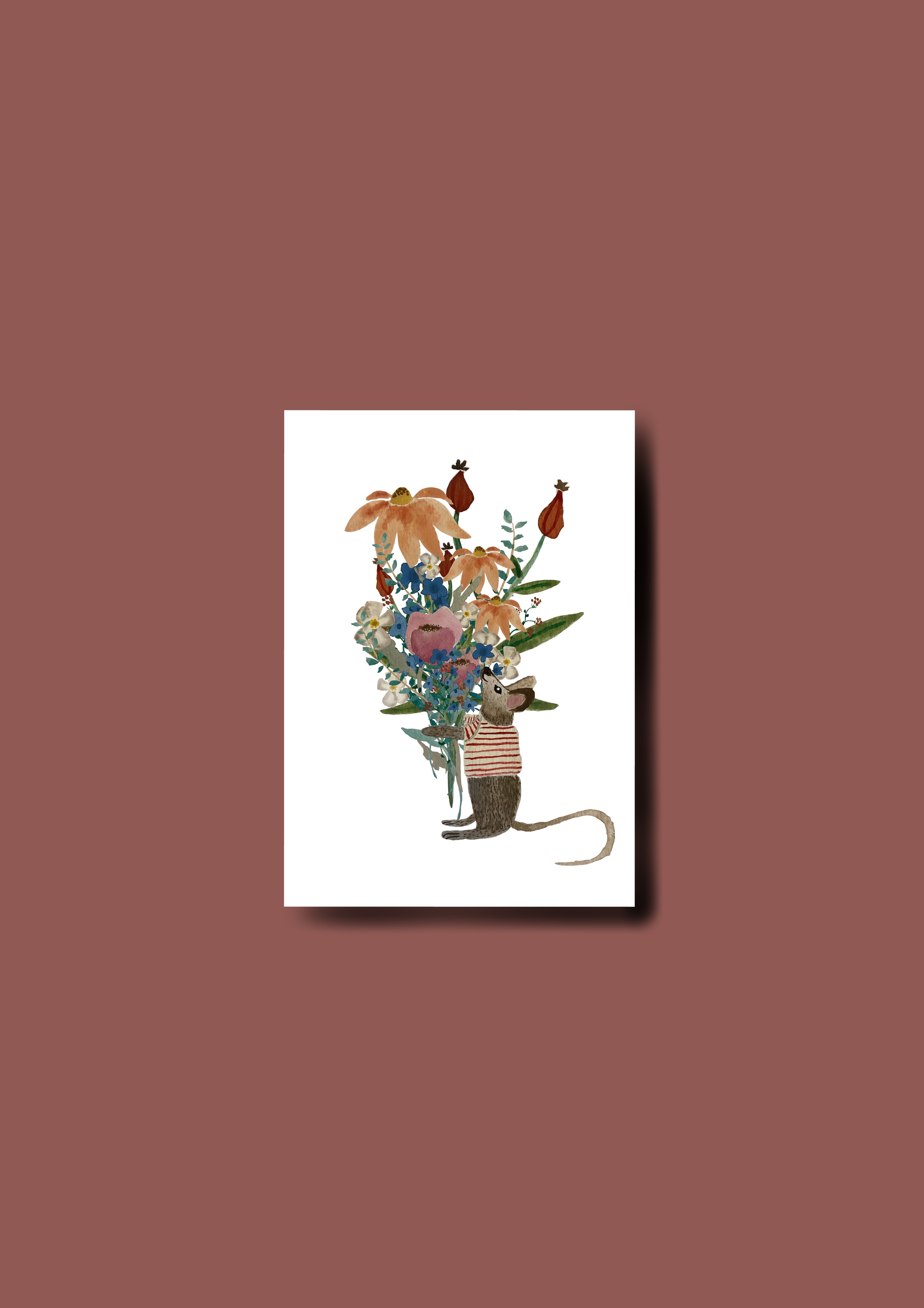 A6 Postkarte 'Maus mit Blumenstrauss'