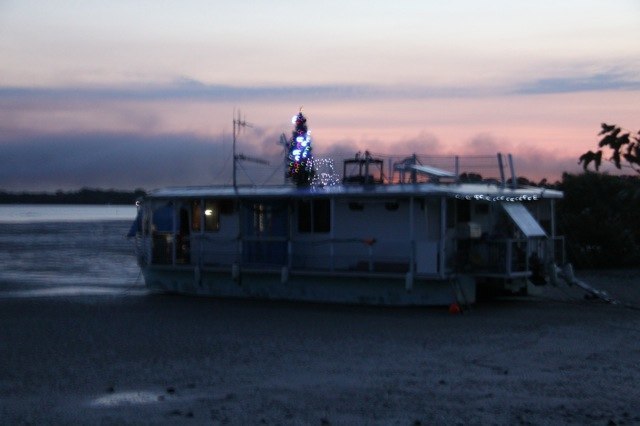 XMAS lights on houseboat