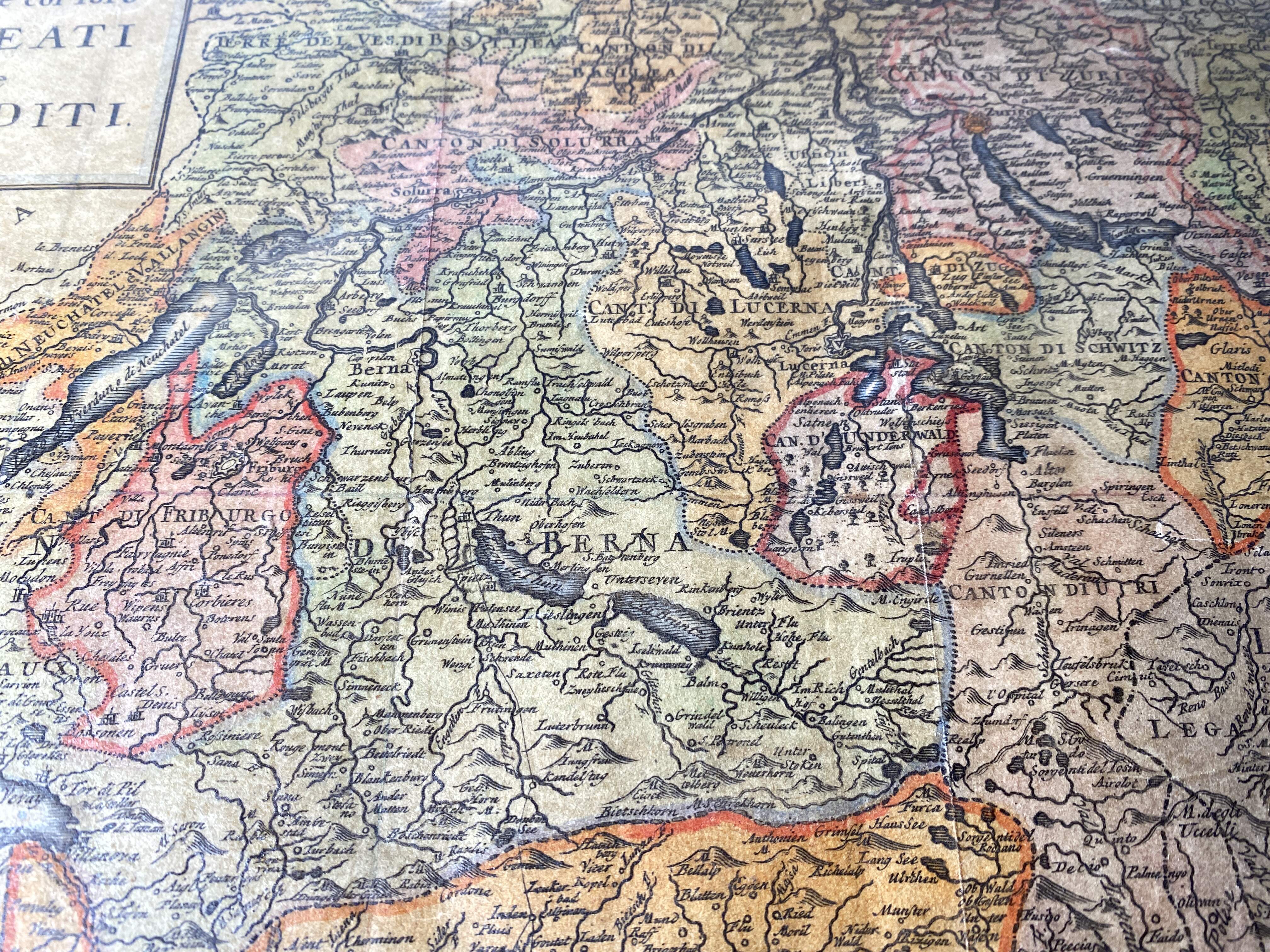 Historische Landkarte der Schweiz mit damals noch 13 Kantonen