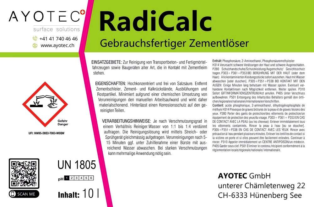RadicalC | Entfernt Zementschleier, Zement- und Kalkrückstände, Ausblühungen und Rostpartikel. Beseitigt Kalk.