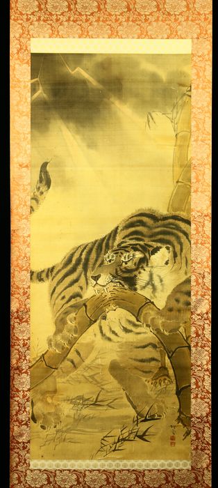 Bildrolle - Seide - Tiger - With signature and seal 'Shosai'  - Japan - um 1900 (Meiji-Zeit)