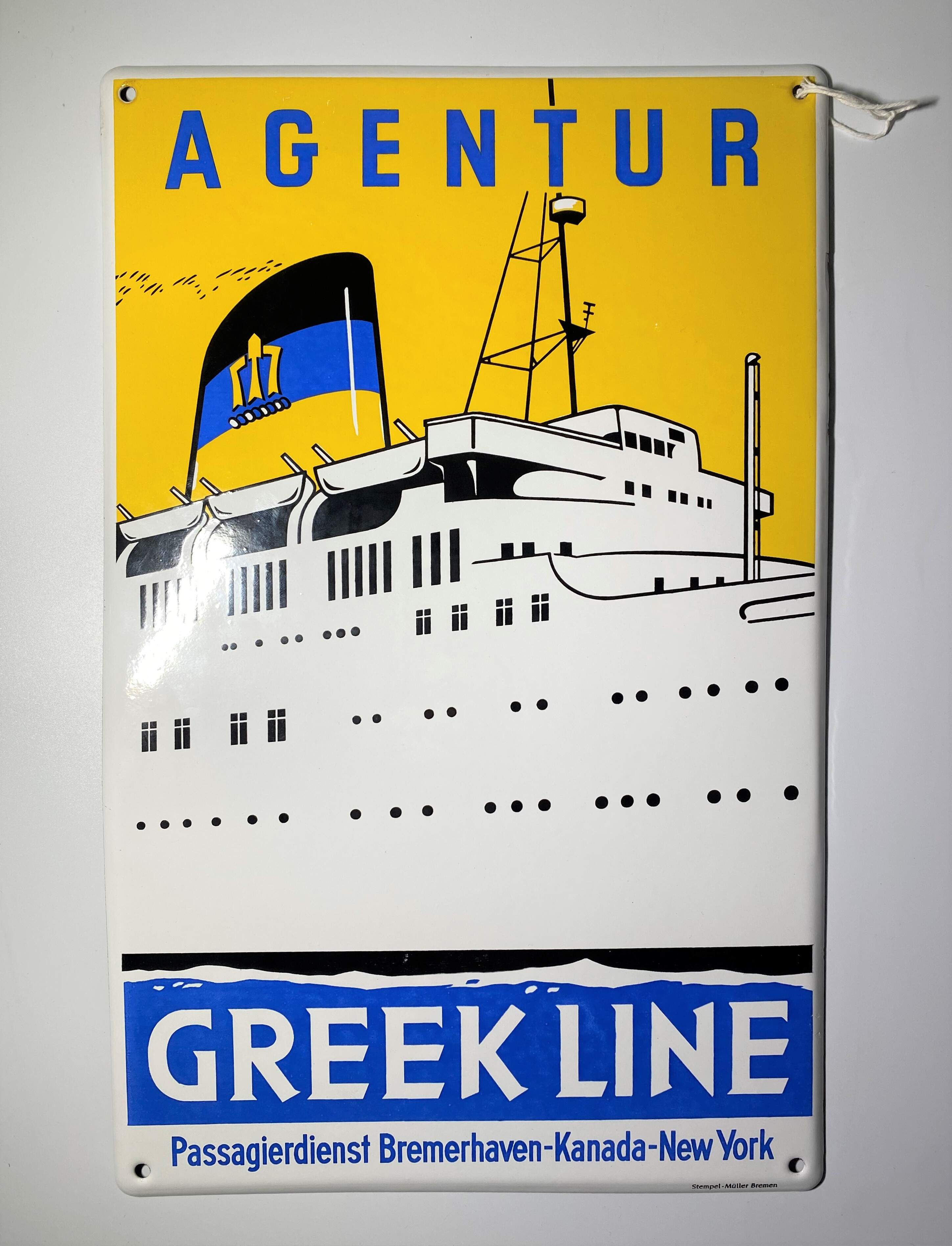 Emailschild Agentur Greek Line um 1950
