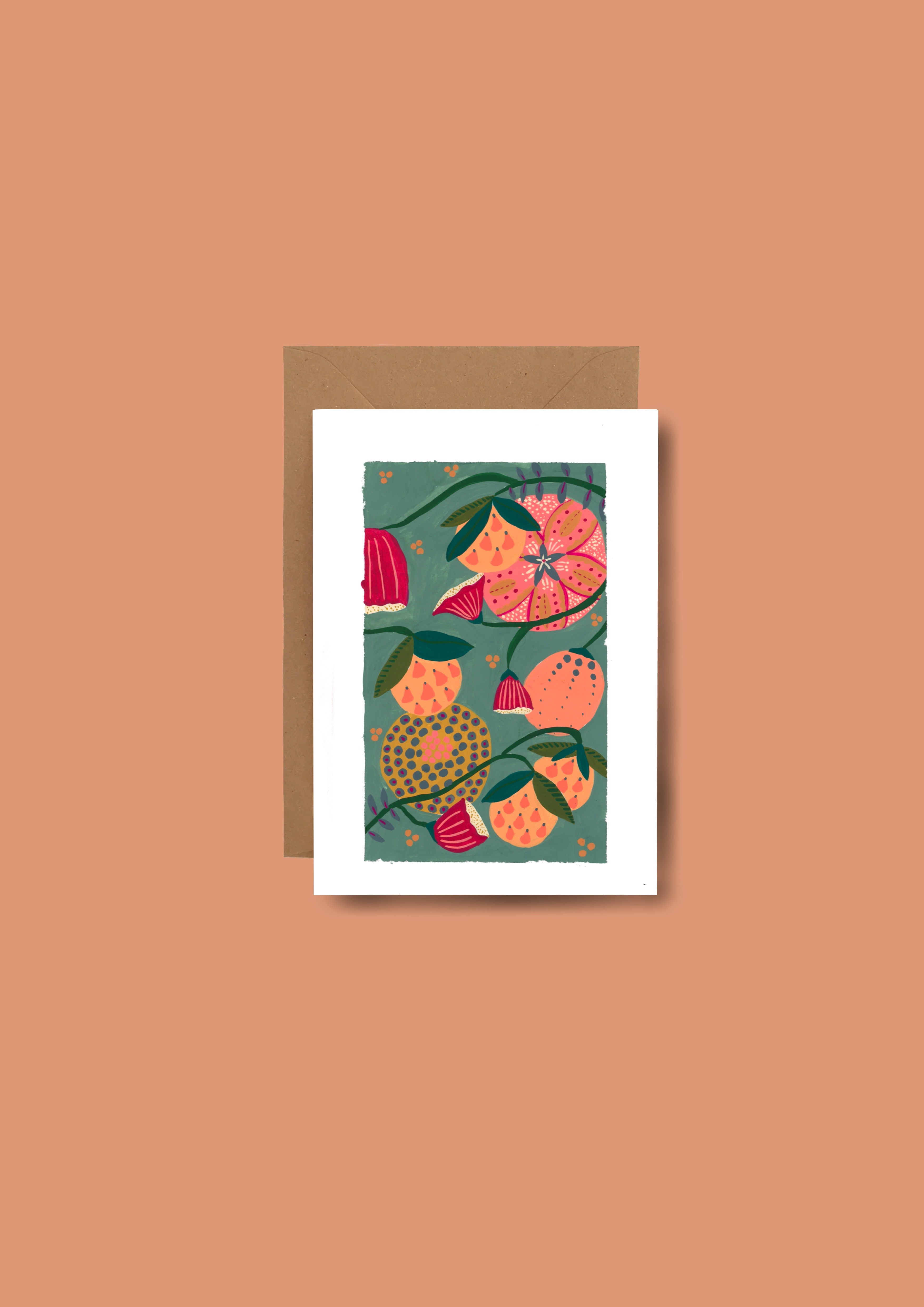 A5 Faltkarte 'Blumen orange, pink'