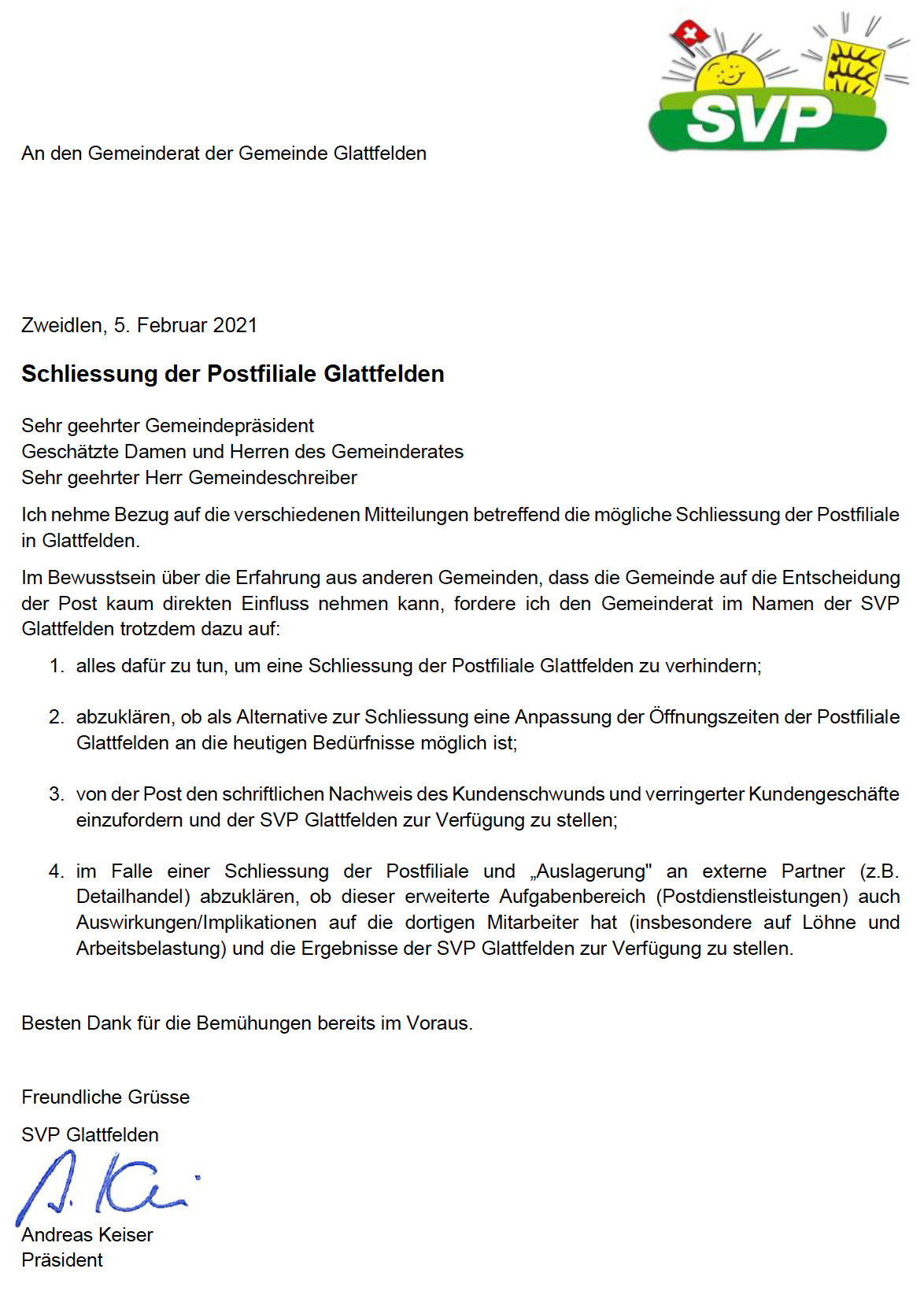 Schliessung Postfiliale Glattfelden