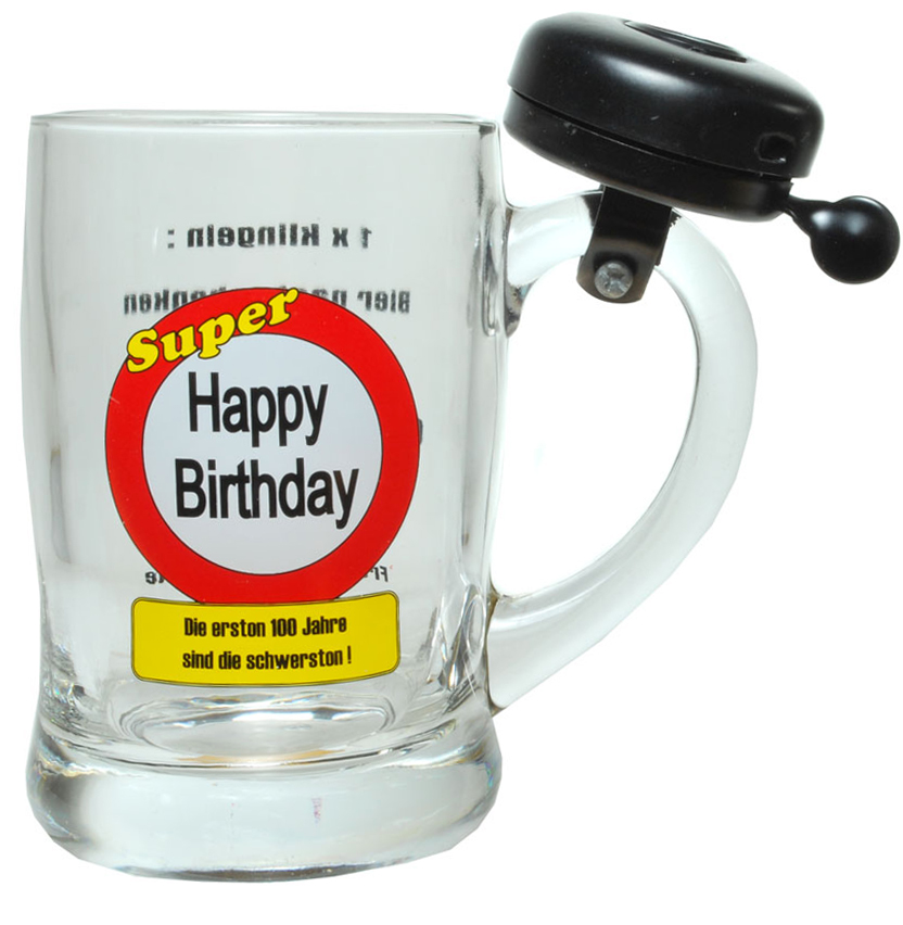 Bierkrug mit Klingel - Happy Birthday - im Geschenkkarton