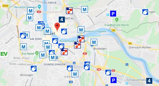 Uebersicht Ladestationen fuer Elektroautos in Basel
