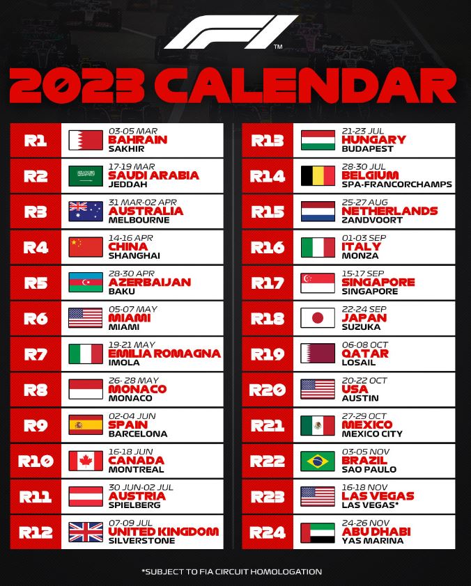 F1 calendar 2023 Red Bull Liam Parnell