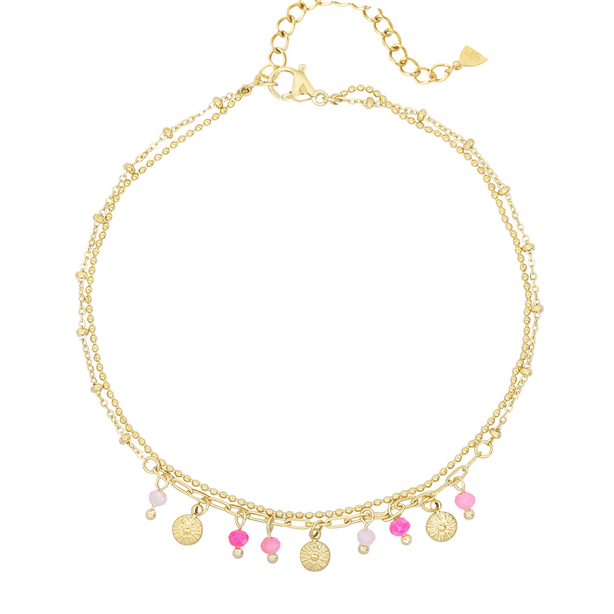 Edelstahl - Armband mit Münzen und Perlen - rosa/gold