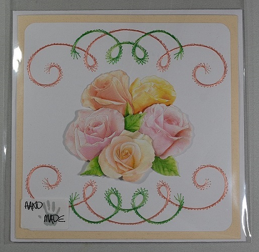 Rosen- Grusskarten mit Stickereien