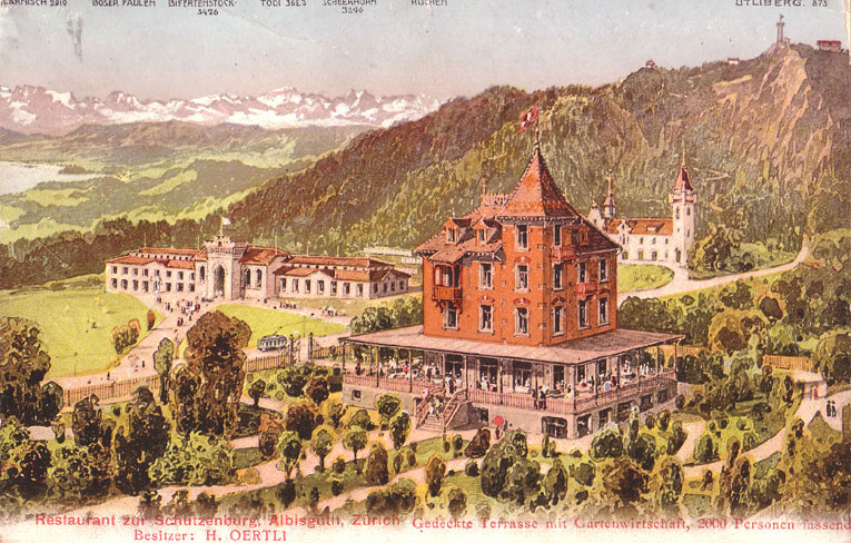 Restaurant Schützenburg vor dem 1898 in Betrieb genommenen Schützenhaus und Restaurant