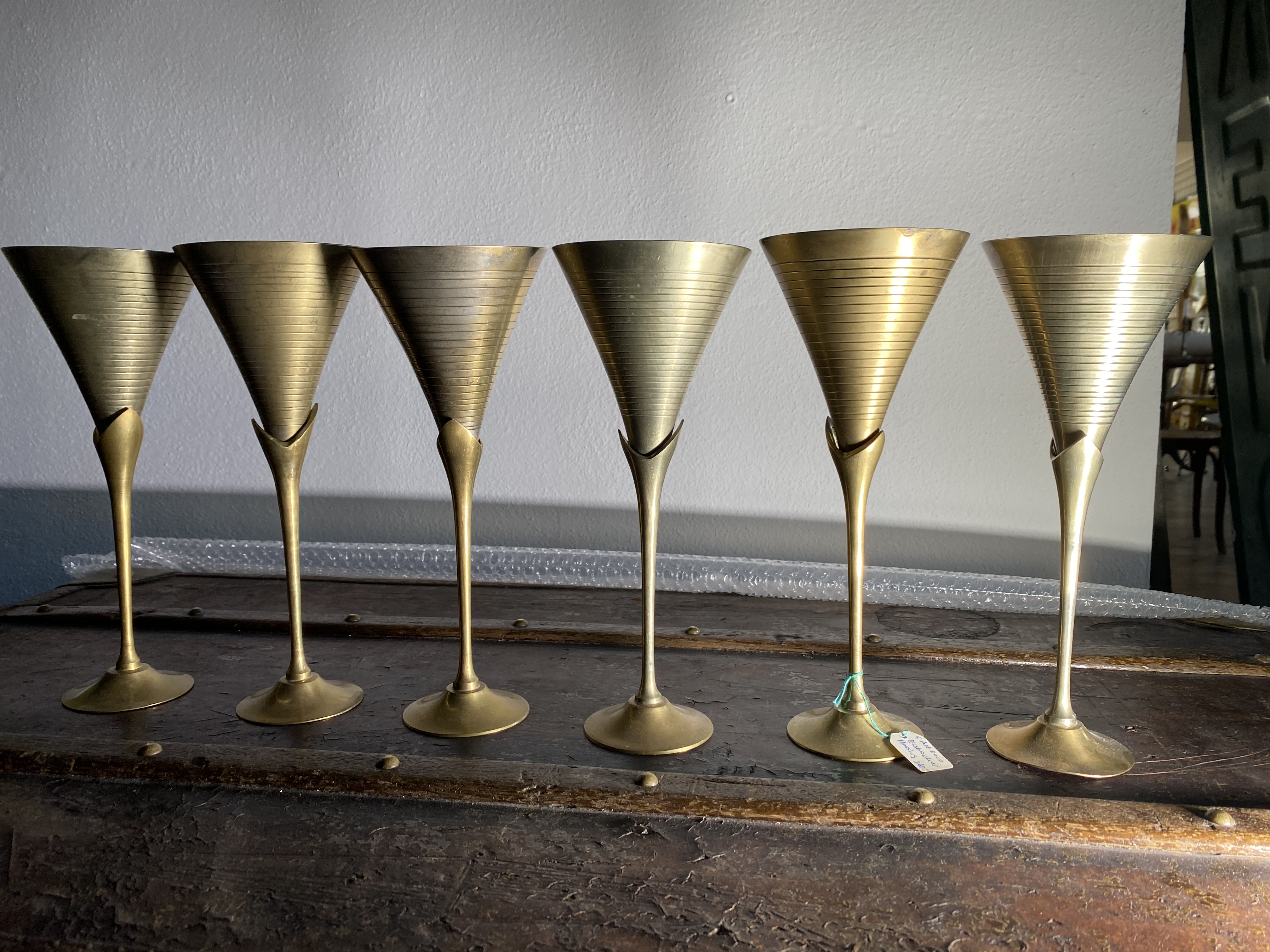 Art Deco Champagner Gläser / Eisbecher aus Messing