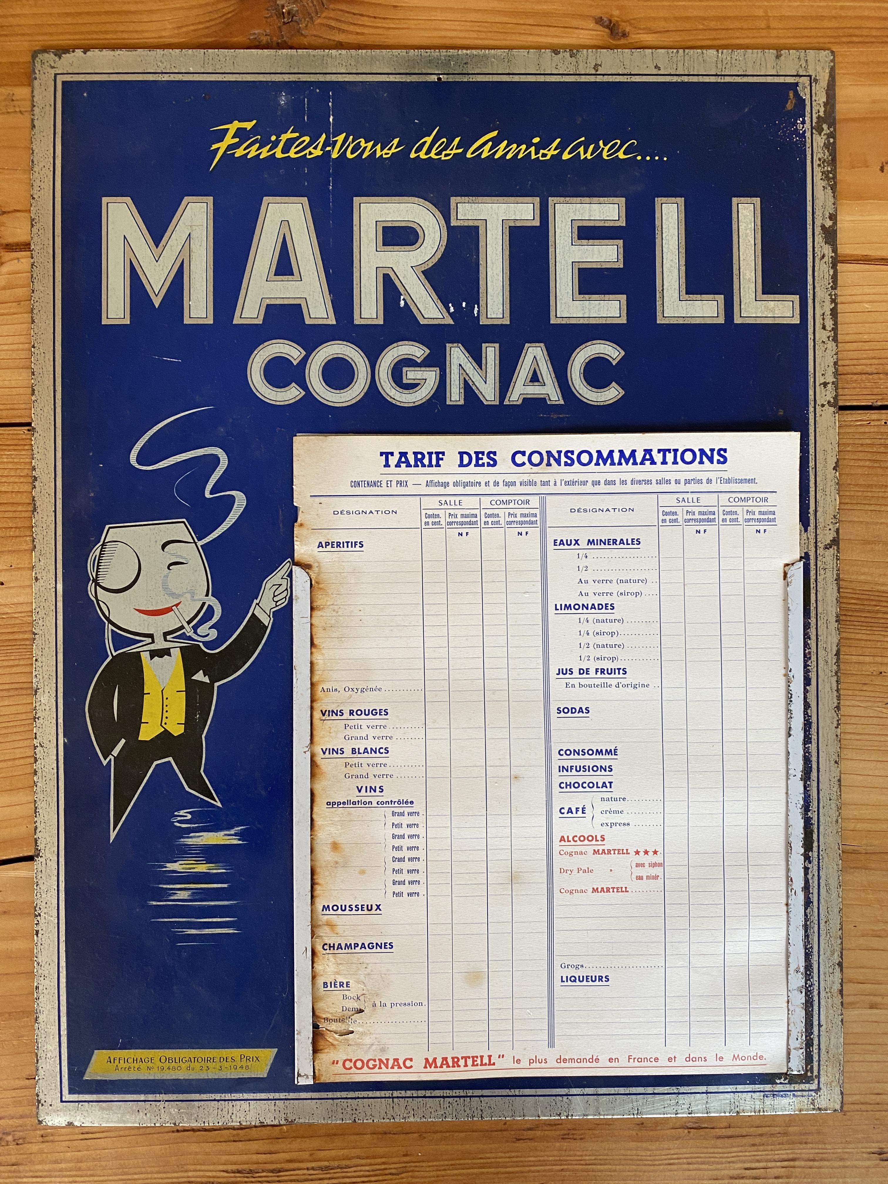 Getränkekarte Martell Cognac von 1948