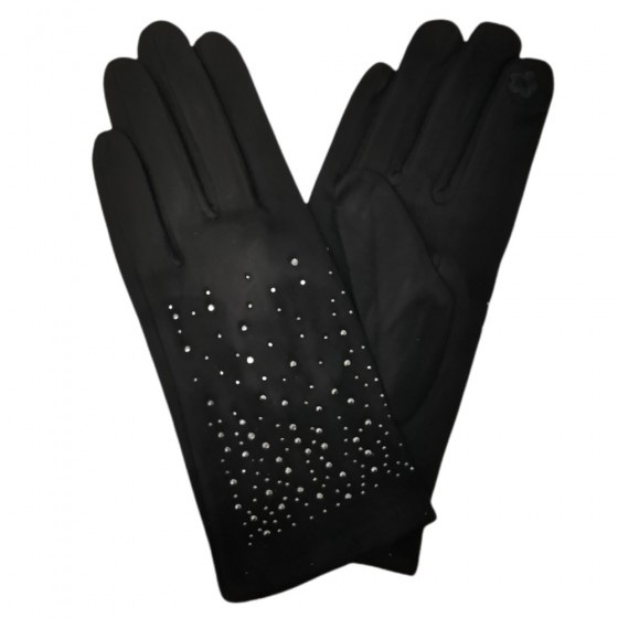 Damen Handschuhe in Wildlederoptik mit Strass schwarz 'Chia'