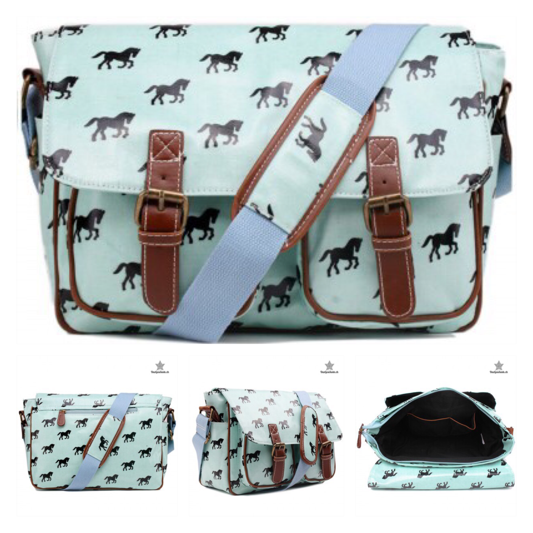 Schultertasche/Crossbody-Bag aus hochwertigem Wachstuch mit "Pferdeprint"
