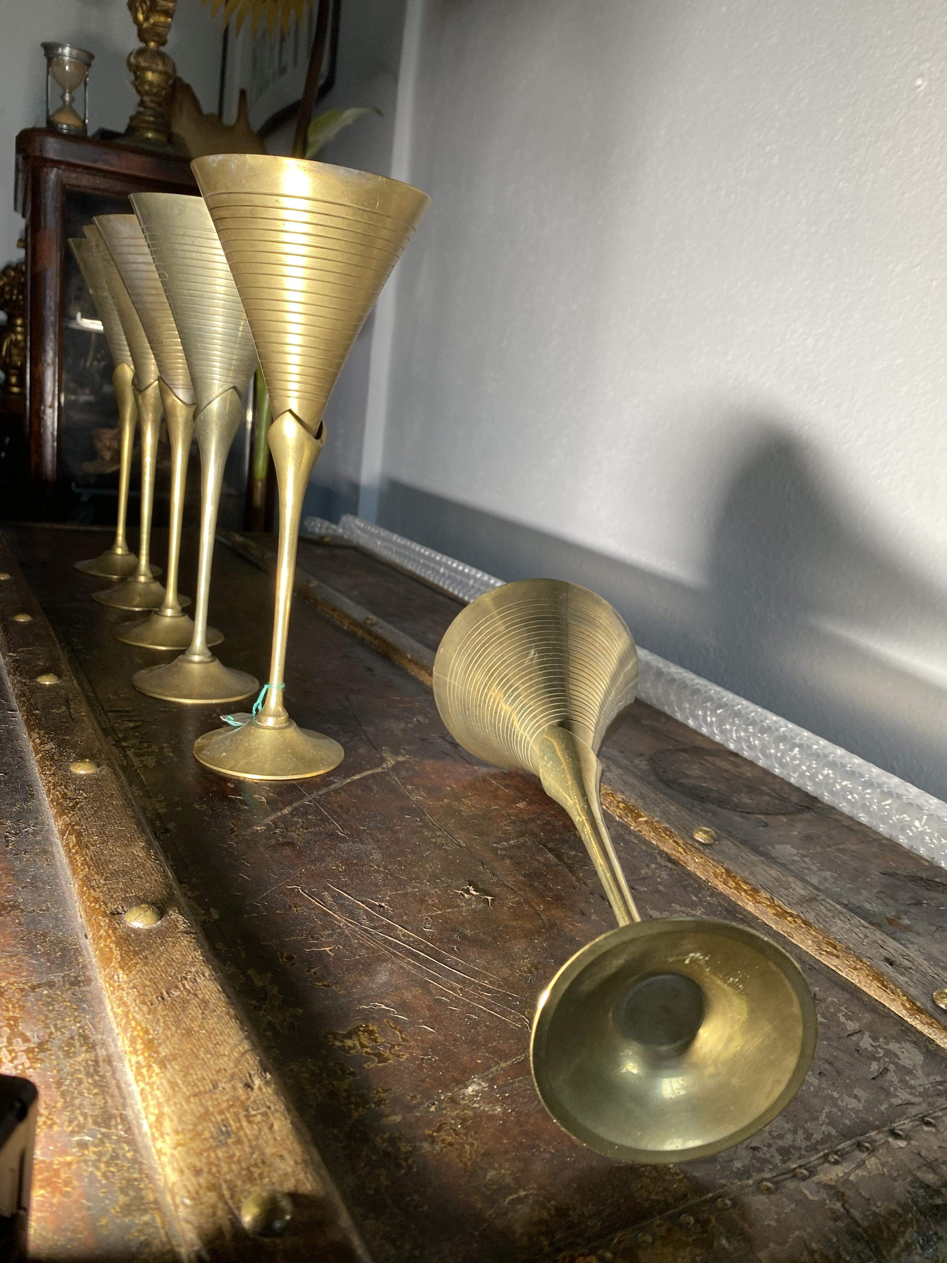 Art Deco Champagner Gläser / Eisbecher aus Messing