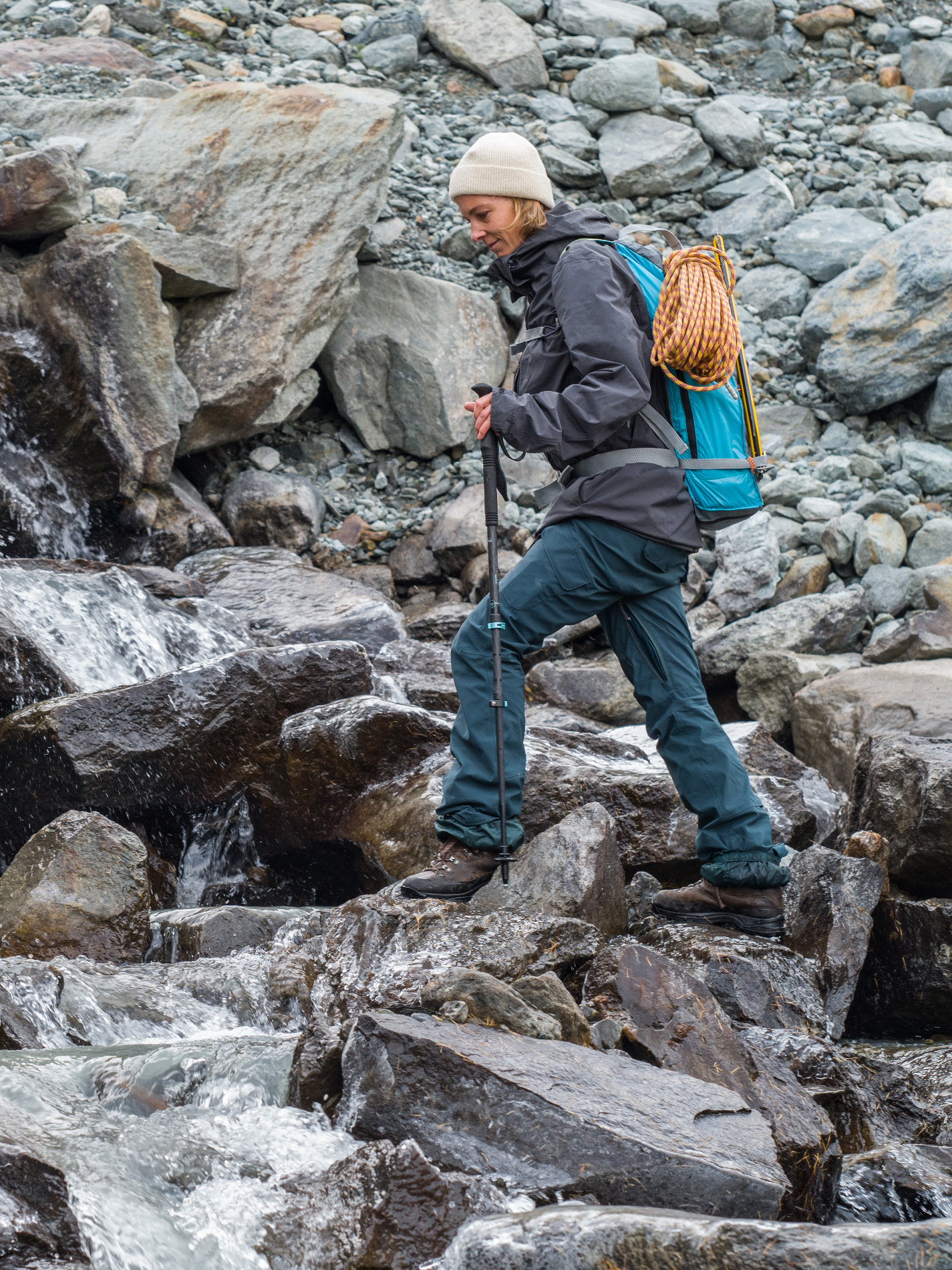 rucksack, sac à dos, Gletscher, Fluss, Alpin, Flussquerung