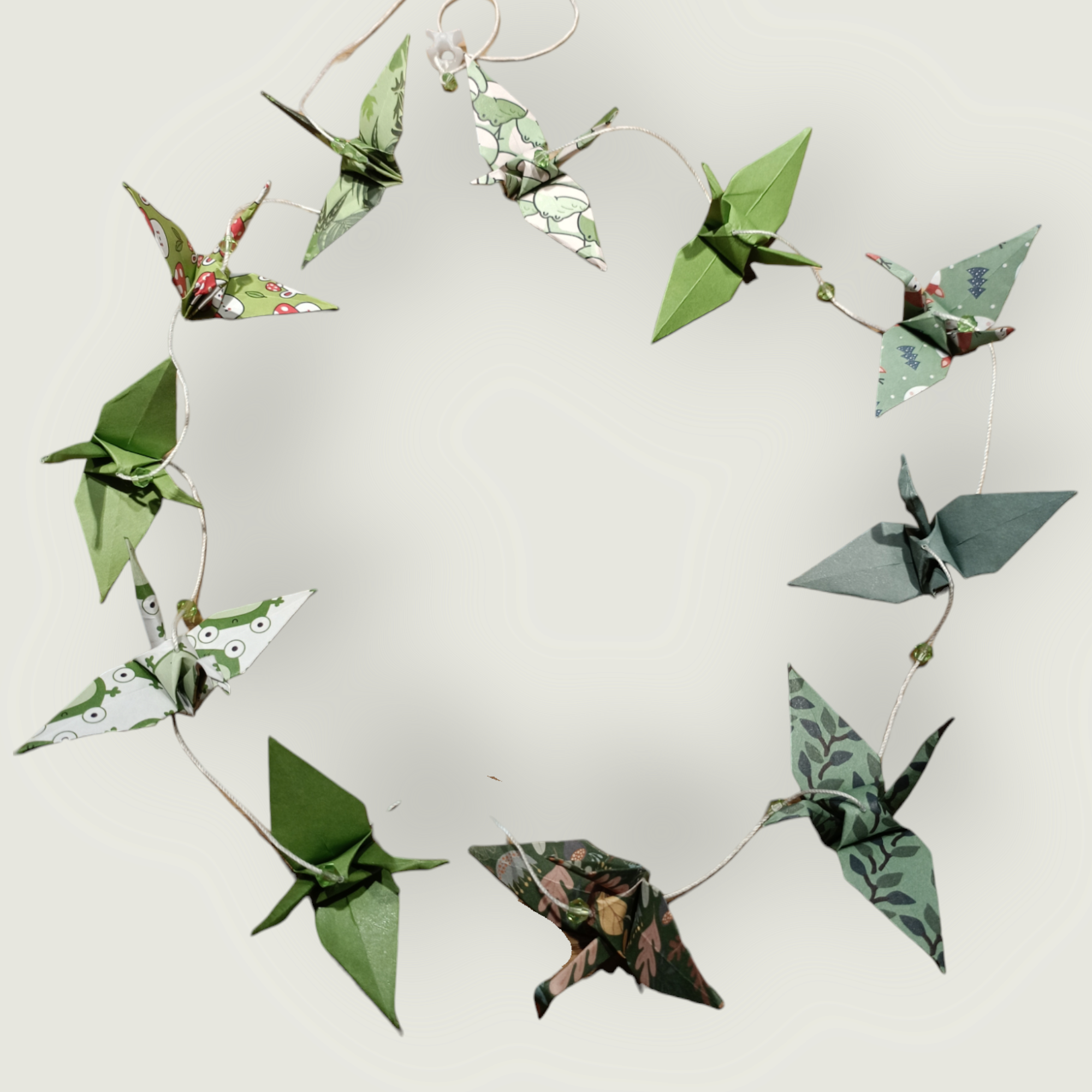 Origami Girlande Kraniche, Schmetterlinge und Elefanten