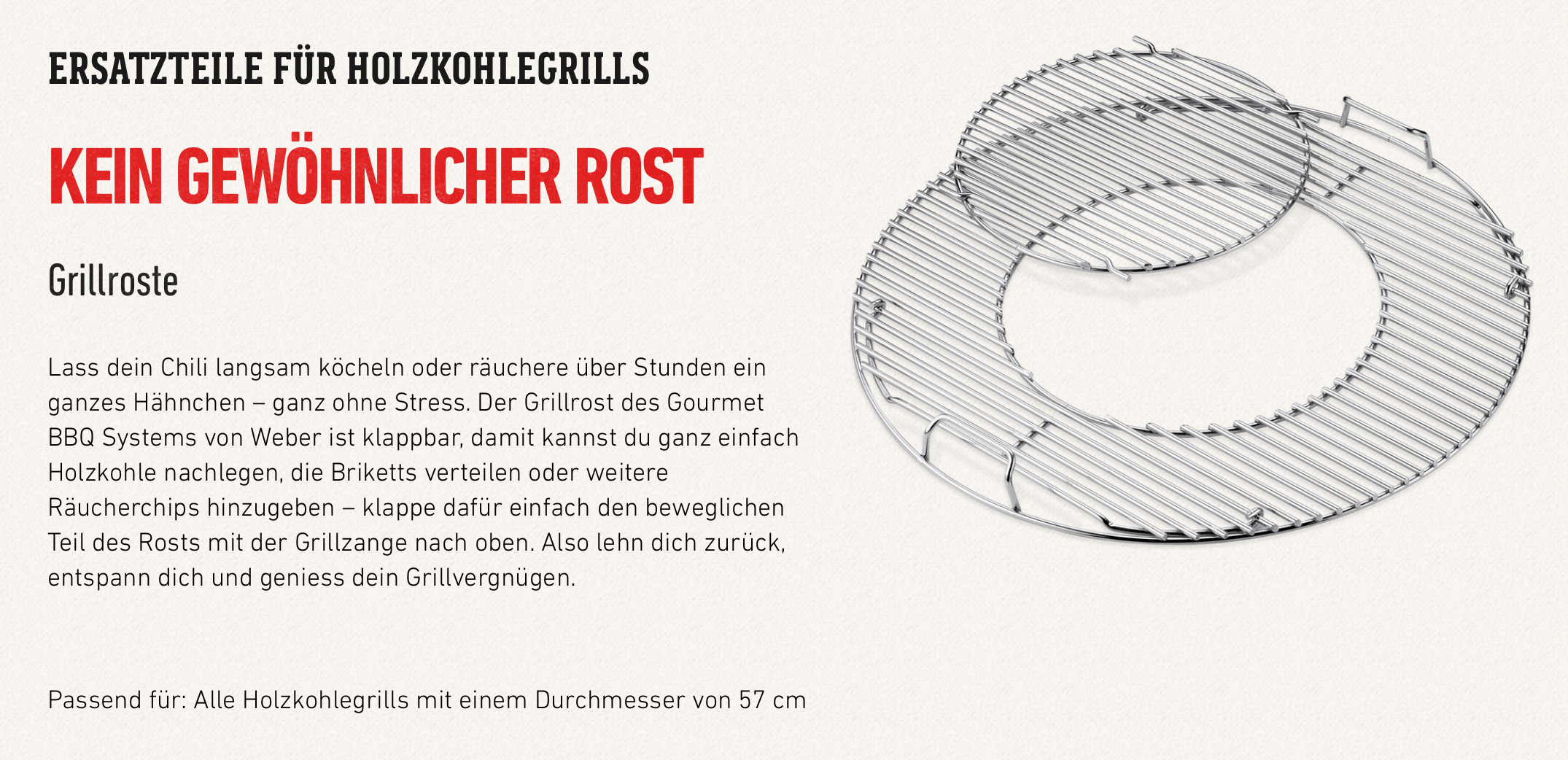 Grillrost-Einsatz, Edelstahl für Holzkohlegrills mit 57 cm - Gourmet BBQ System