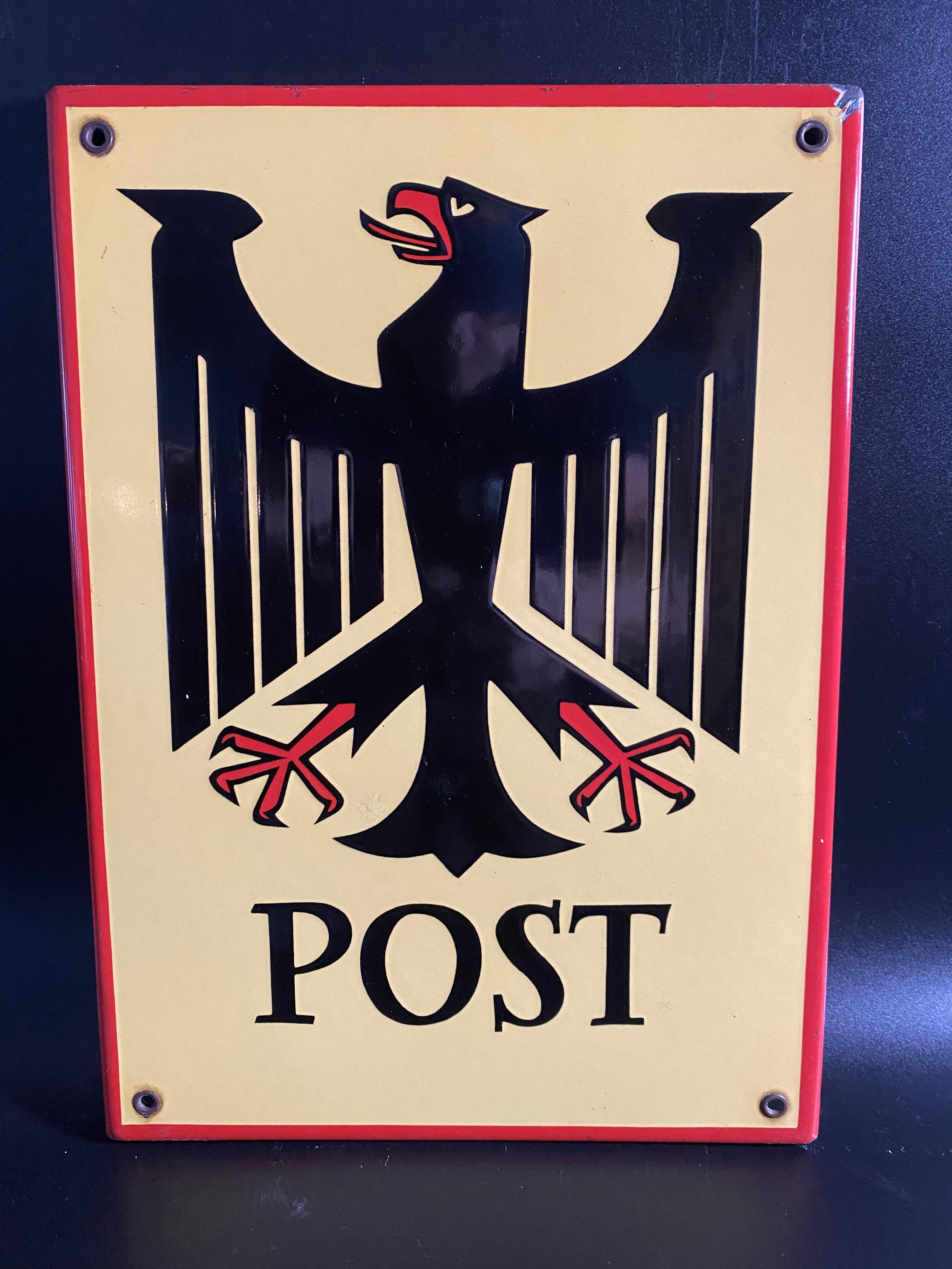 Altes Emailschild die Post Deutschland um 1950