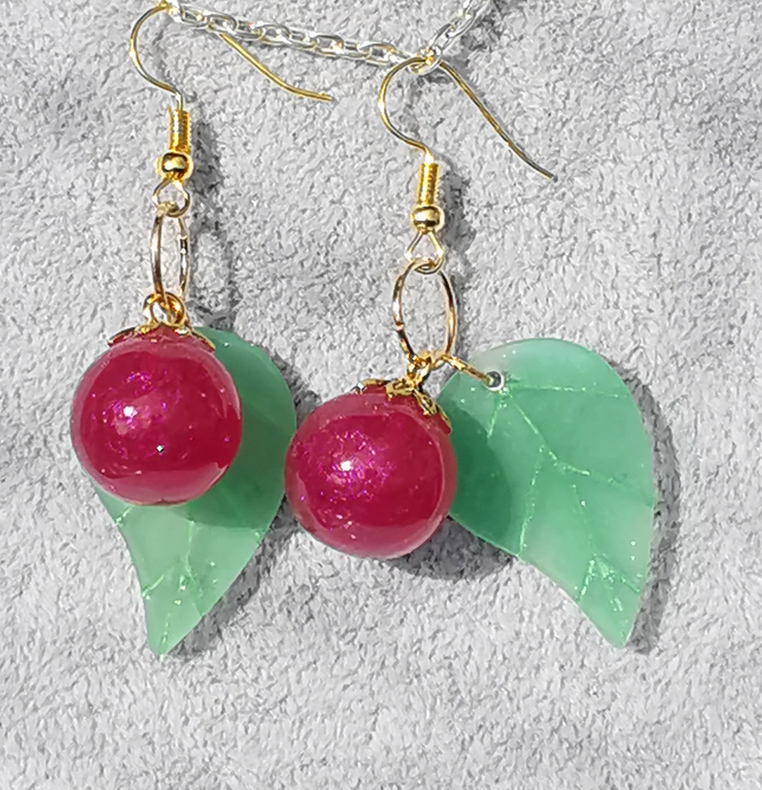9170 - Cherry Green Leaf Earrings