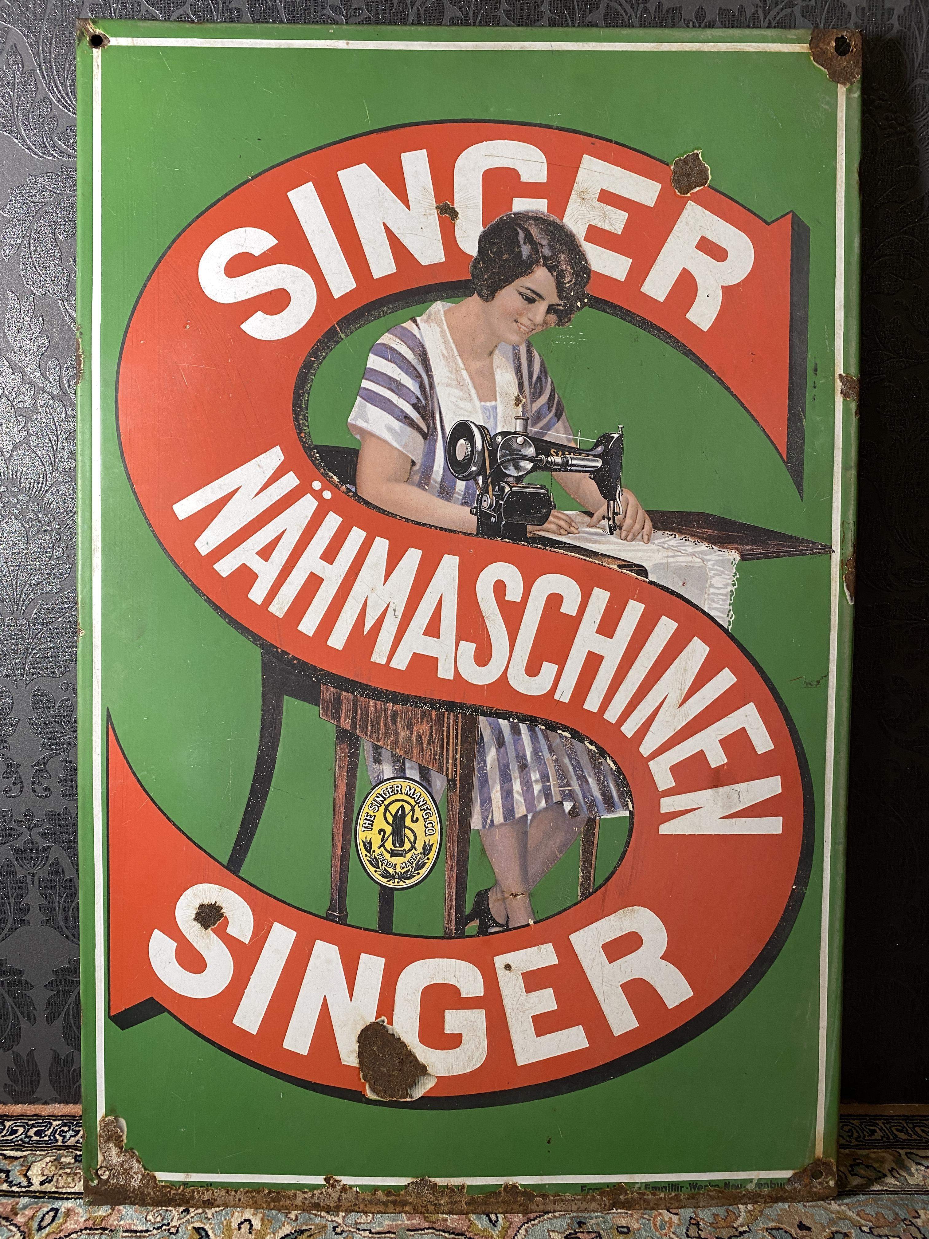 Emailschild Singer Nähmaschinen um 1930