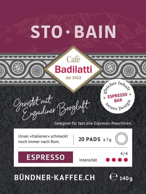 Badilatti Cafè, STO-BAIN,  20 ESE Kaffee-Pads (ehemals Espresso)