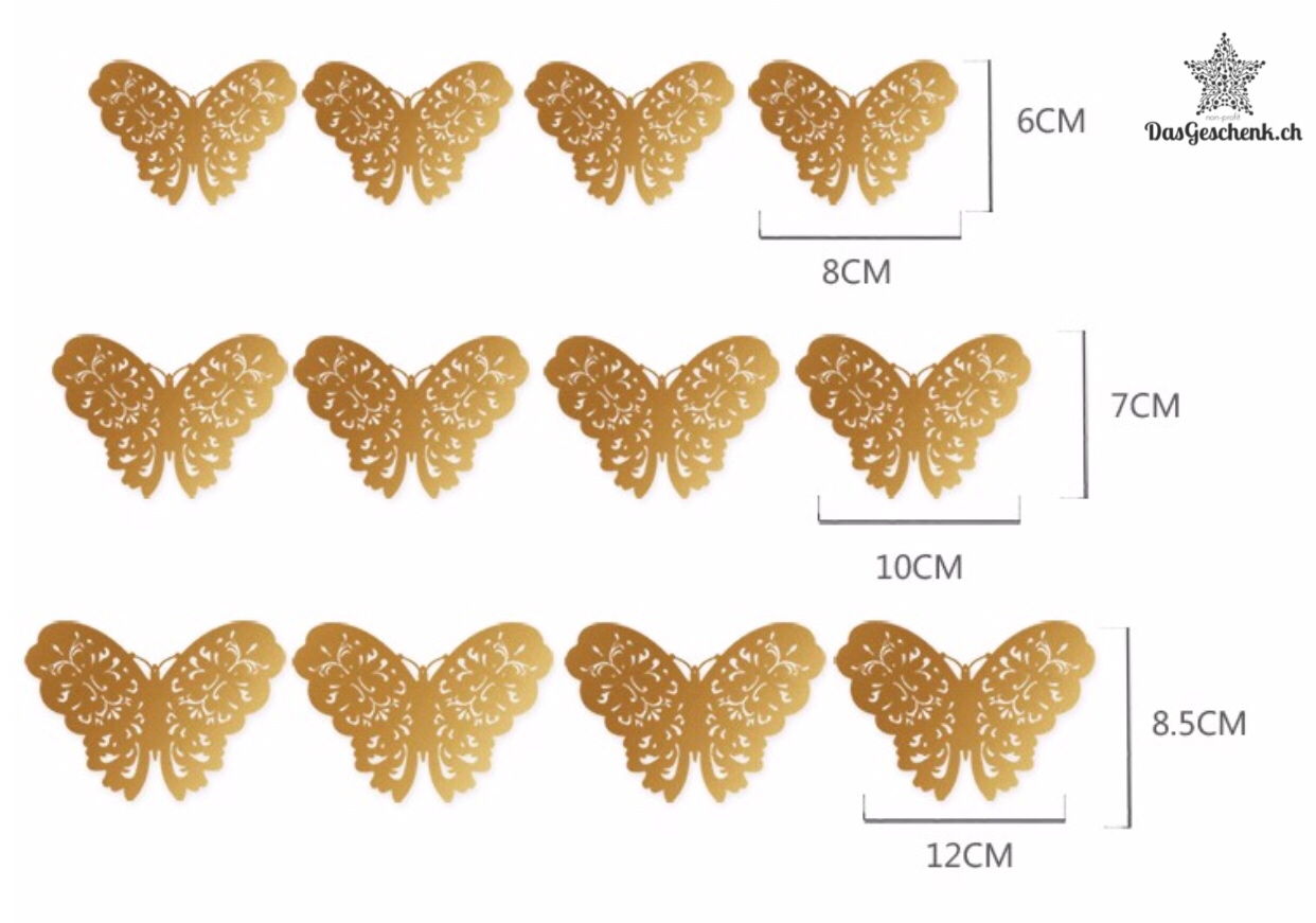 3D Schmetterlinge - in Gold oder  Silber je 12 Stk. - Wunderschöne Deko