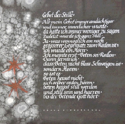 Hintergrund marmoriert, Schrift Italic, weisse Gouache