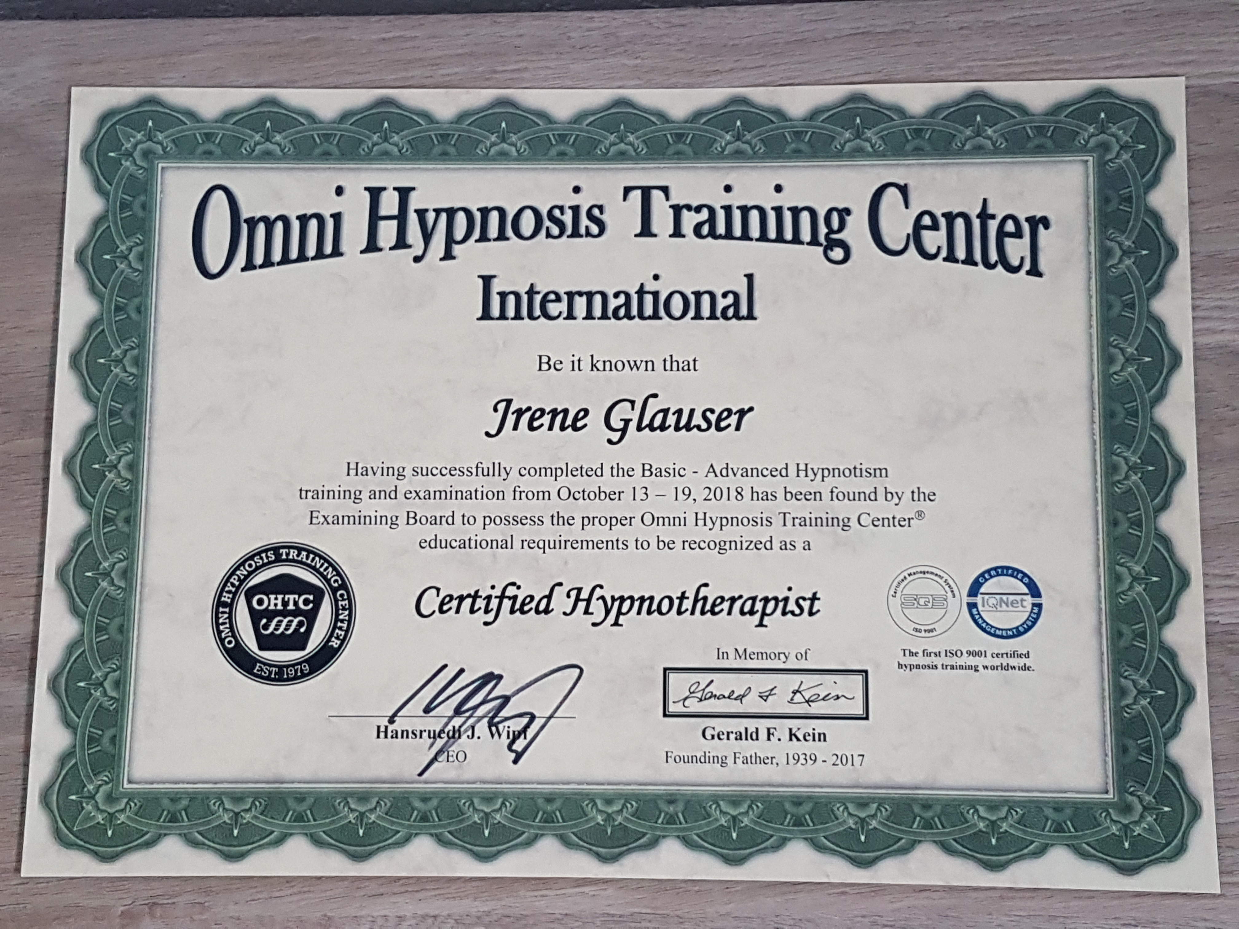 Zertifizierte Hypnosetherapeutin, OMNI