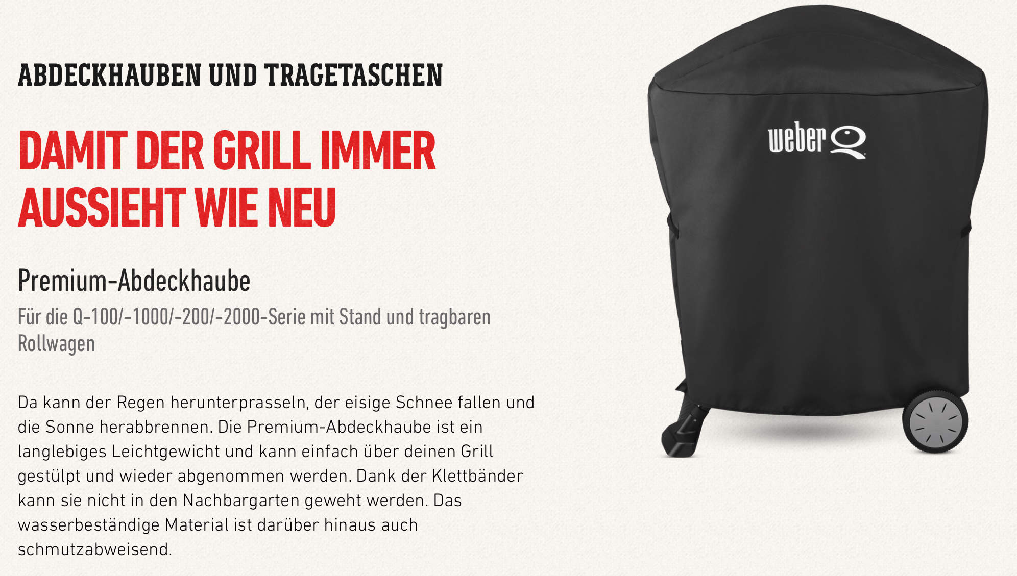 Weber Premium Abdeckhaube für Weber Q Serie mit Rollwagen oder Stand
