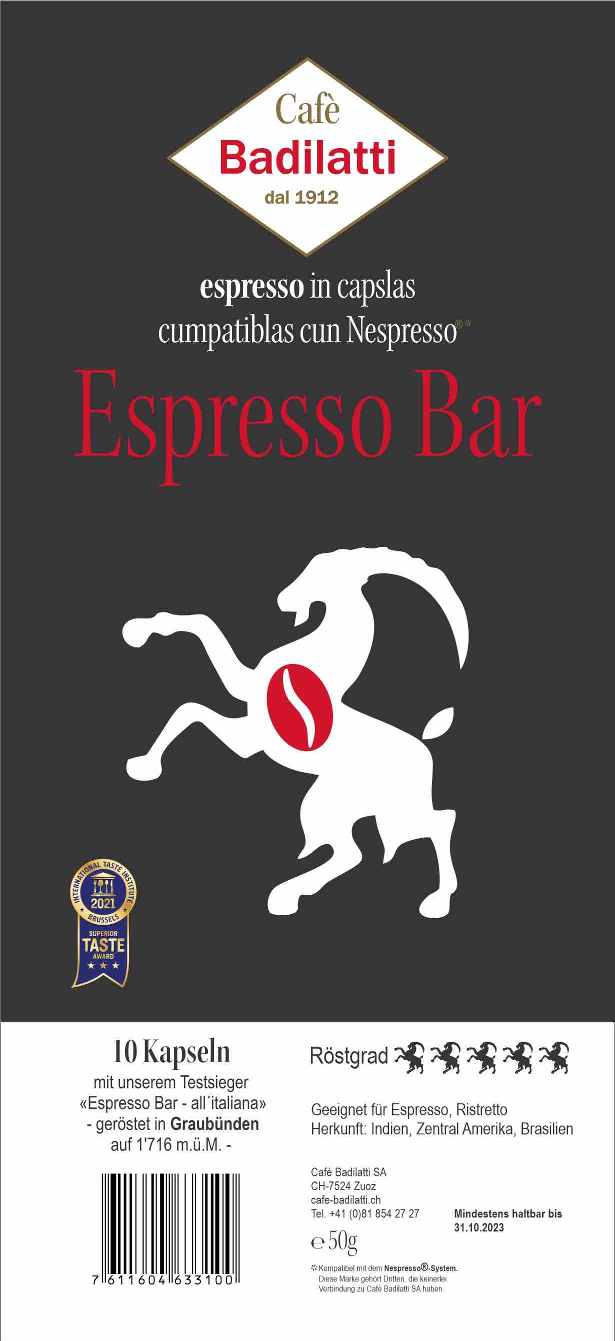 Nespresso®-kompatible Kapseln "Espresso Bar" von Badilatti