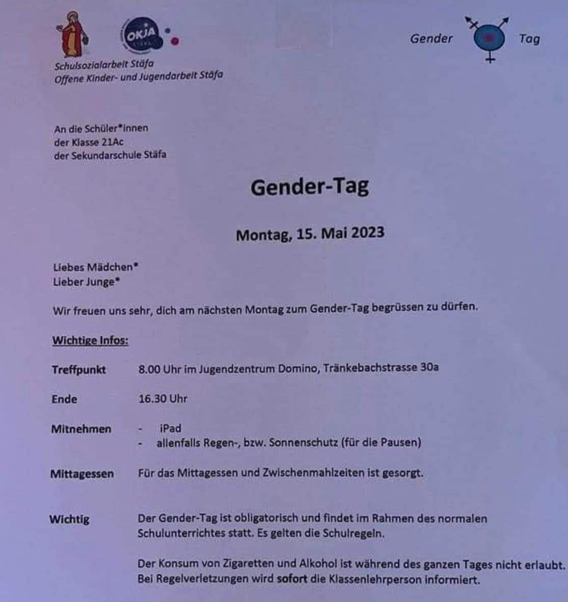 Fraktionserklärung SVP Kanton Zürich: Gender-Tag in Stäfa - Seismograph schlägt aus
