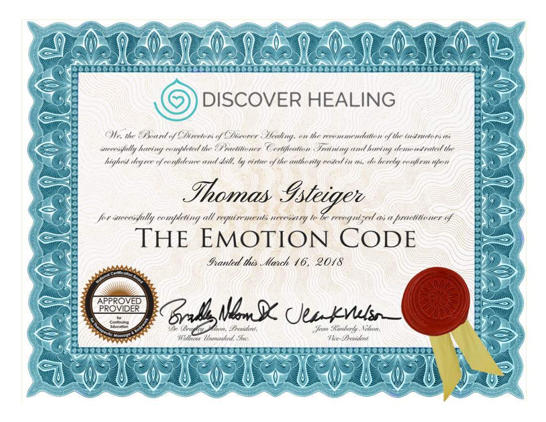 Zertifikat Emotionscode Thomas Gsteiger