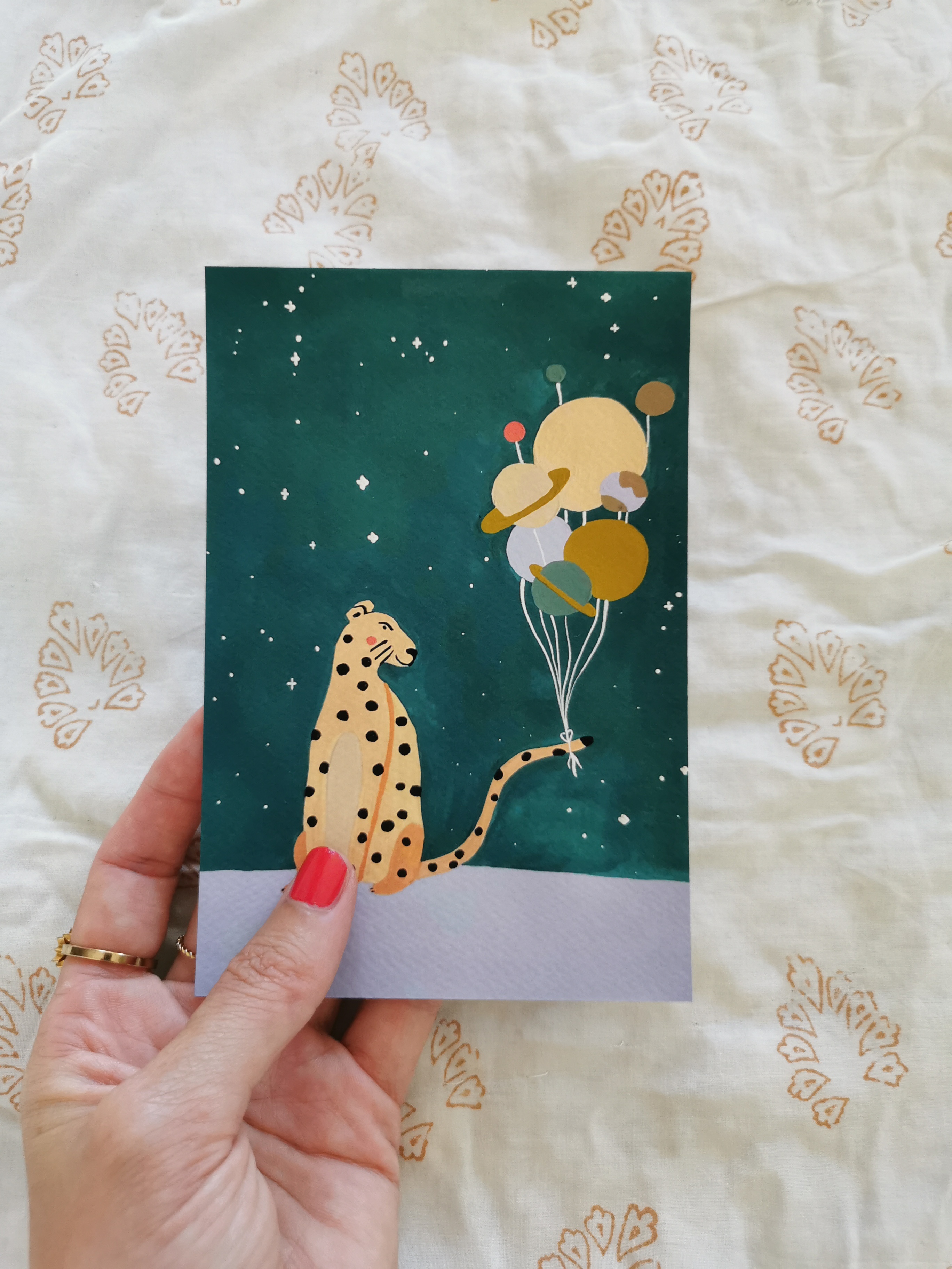 A5 Postkarte 'Leopard mit Planeten'