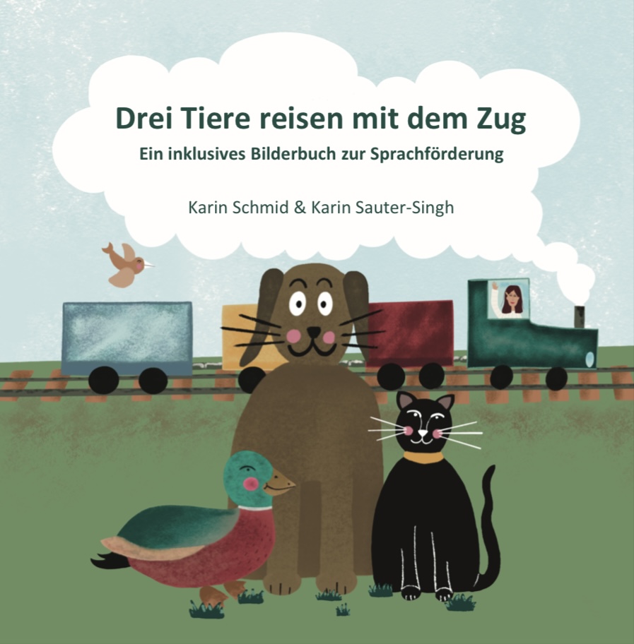 Drei Tiere reisen mit dem Zug