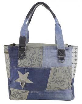Handtasche aus recycelter Jeans & graue Canvas. Nachhaltige Shopper in Patchwork Design 52226