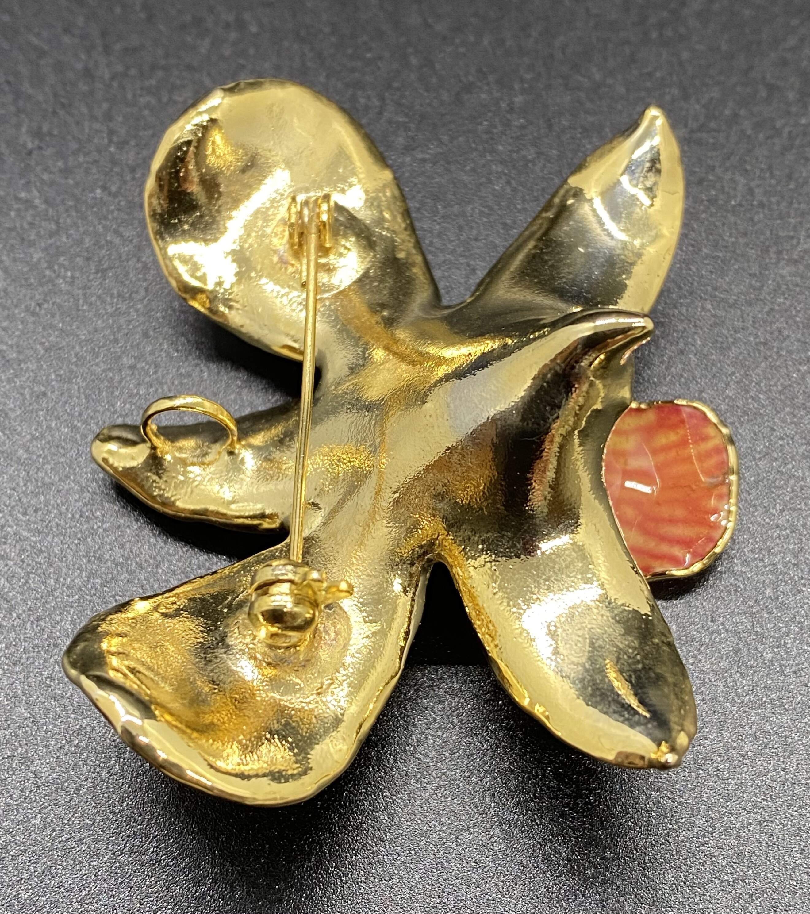 Vintage Lotus- Blumenbrosche vergoldet