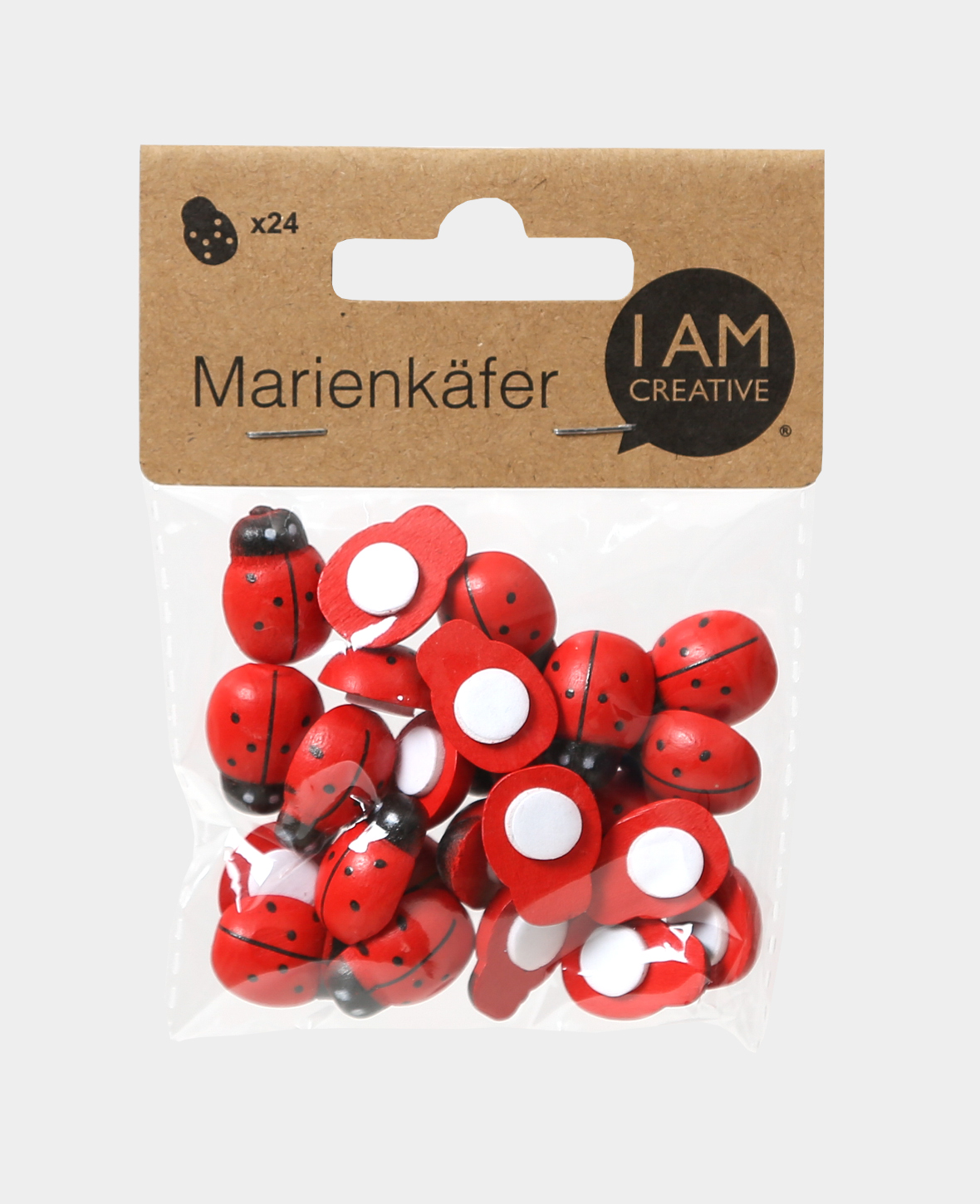 Mini Marienkäfer, Glückskäfer selbstklebend aus Holz, Rot, ø 19 mm, 24 Stk.