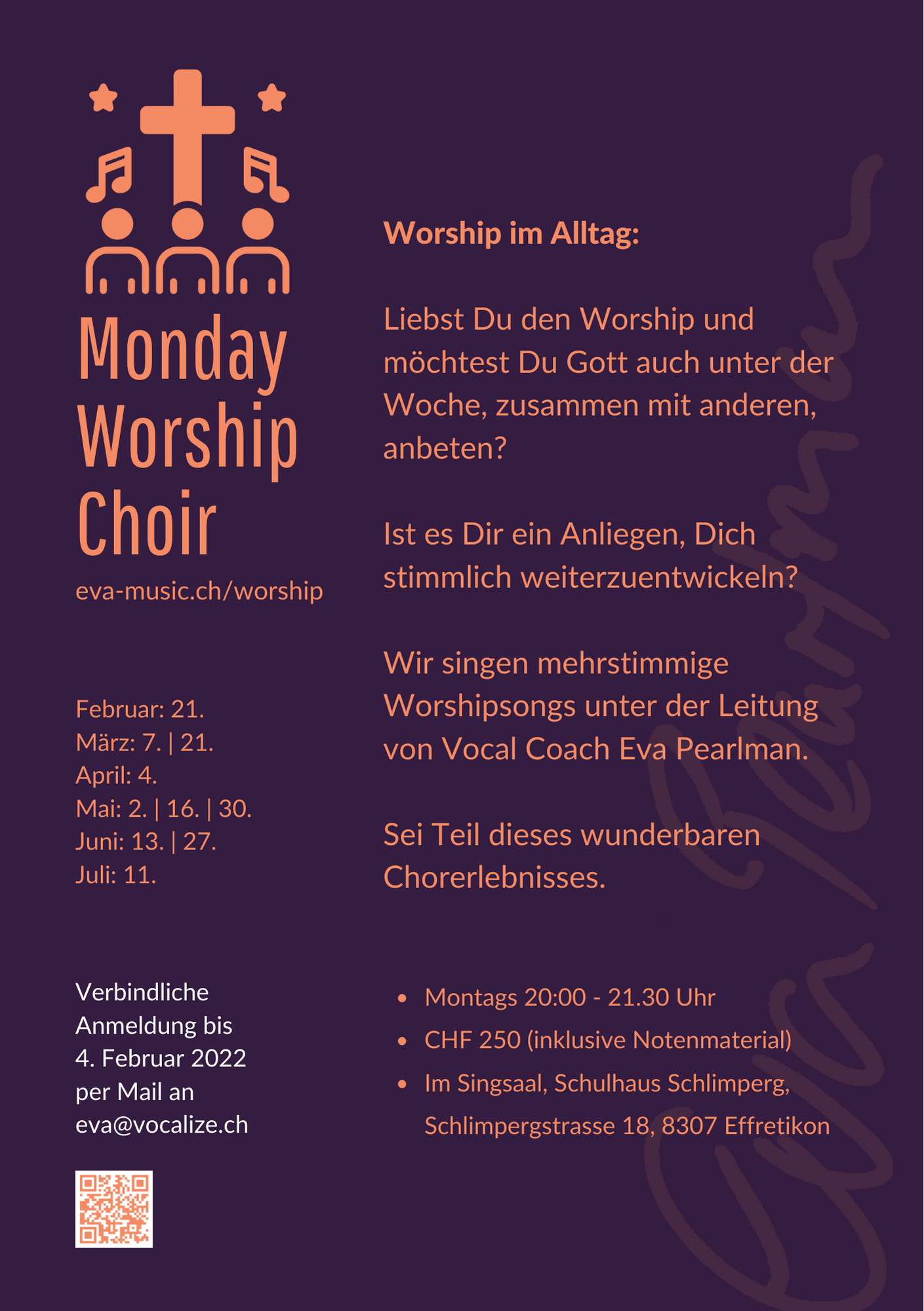 Monday Worship Choir Flyer 1. Halbjahr 2022