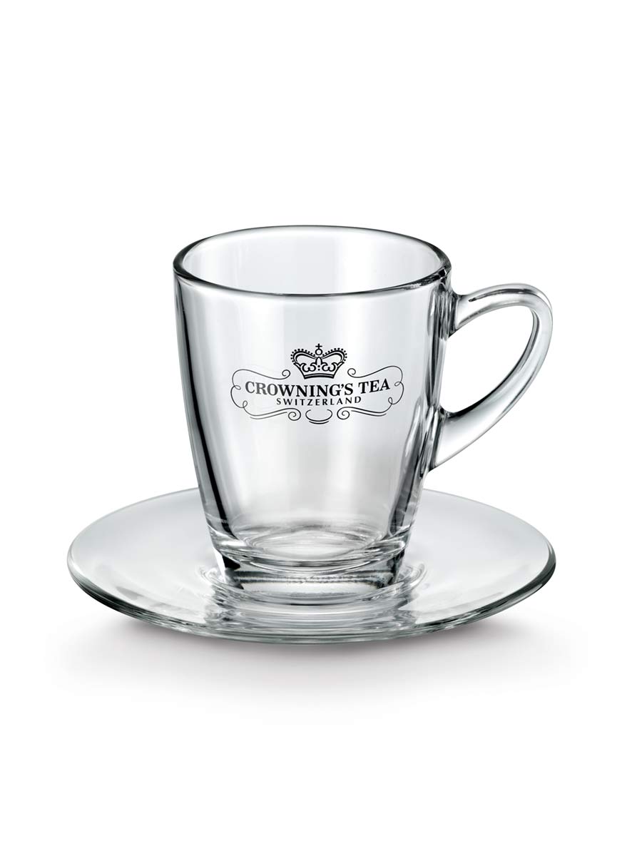 Teeglas mit Unterteller von Crownings Original, je 6 Stück