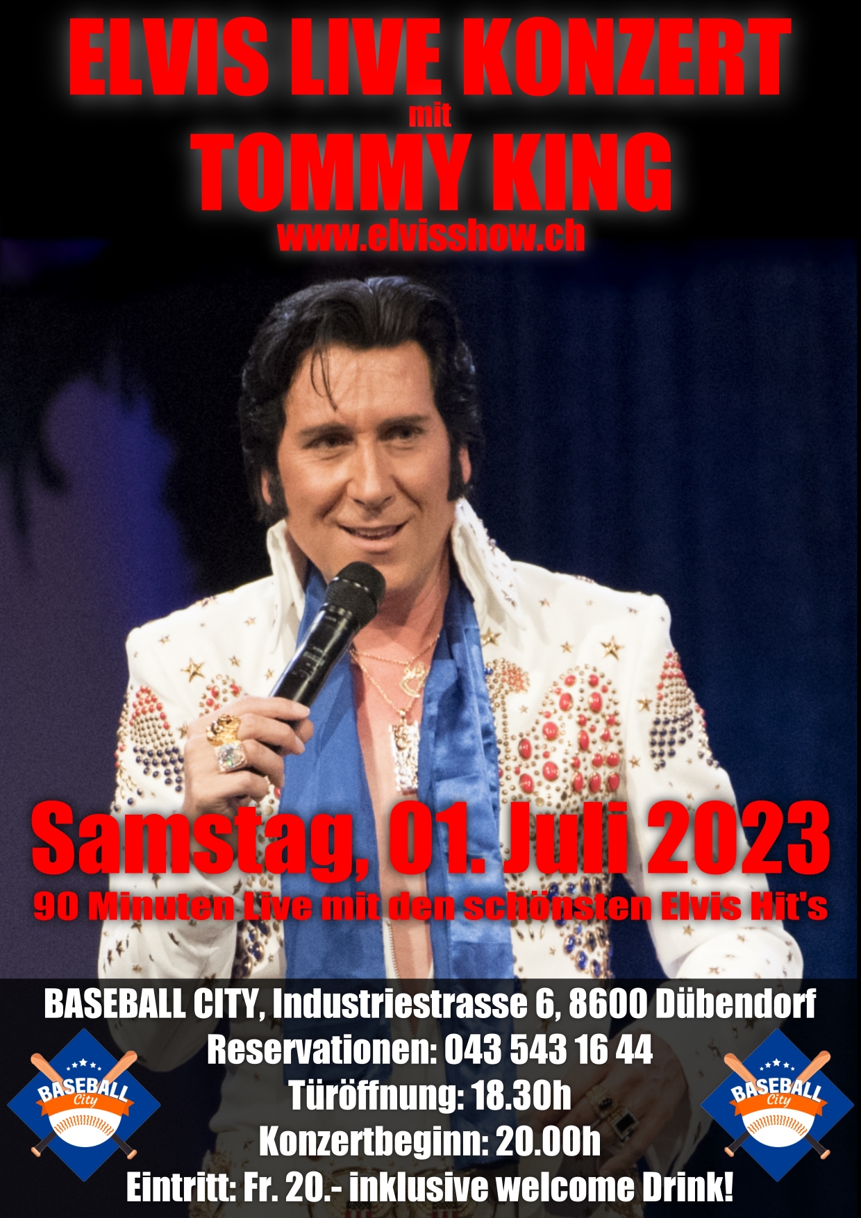Elvis Konzert Flyer und Plakat 2023 baseball city smallerjpg