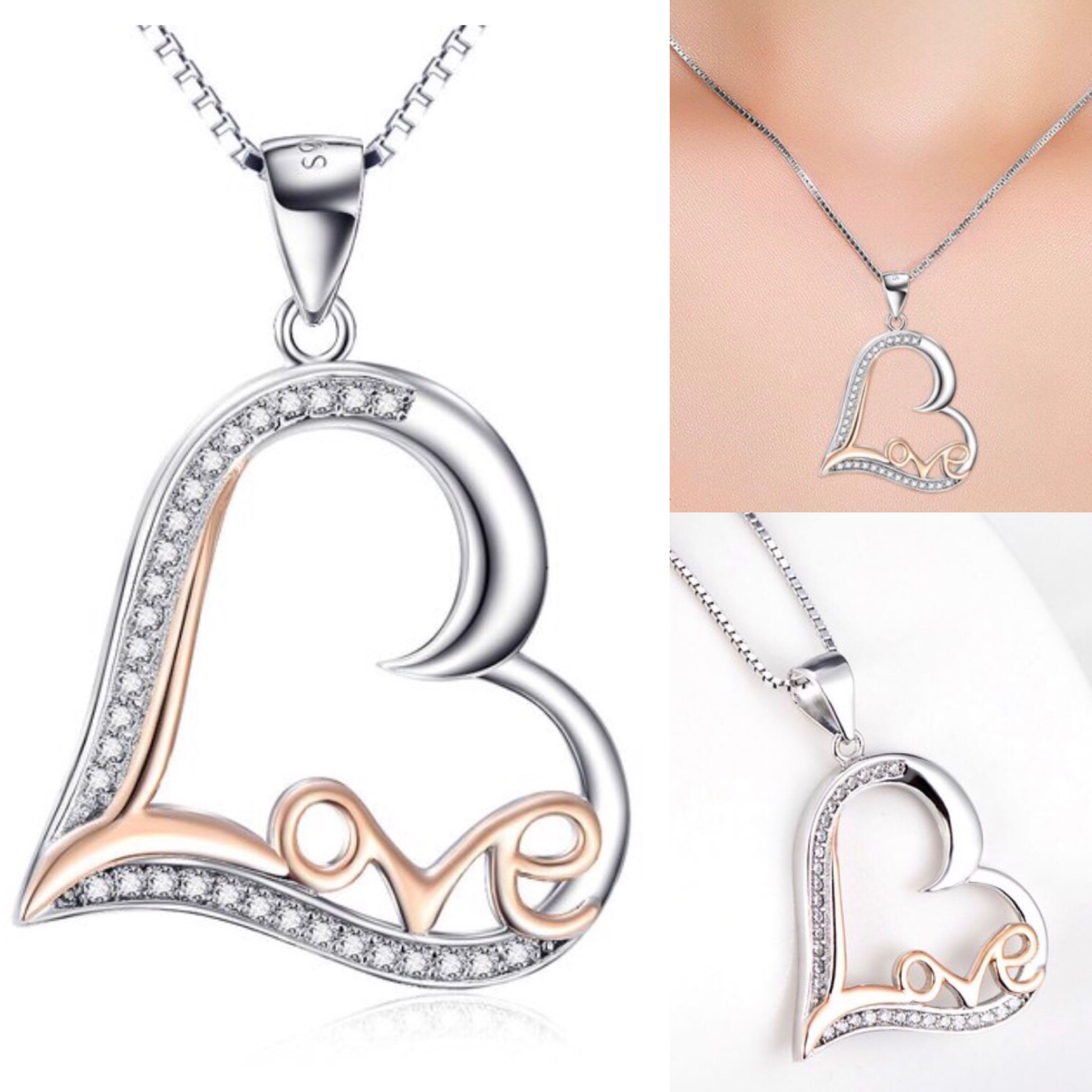 Halskette mit Herz Love Anhänger in Echt Silber 925