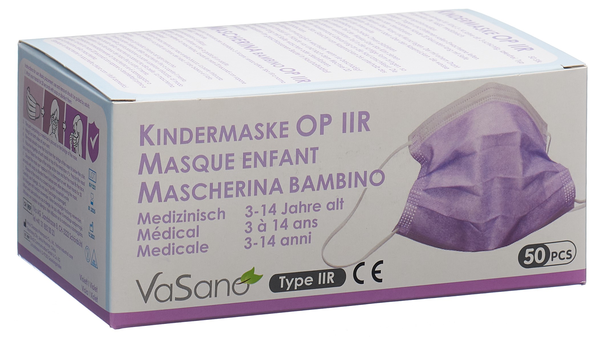 VaSano Kinder Maske Typ IIR violett 3-14 Jahre