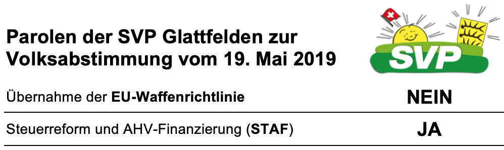 Parolen der SVP Glattfelden - 19. Mai 2019